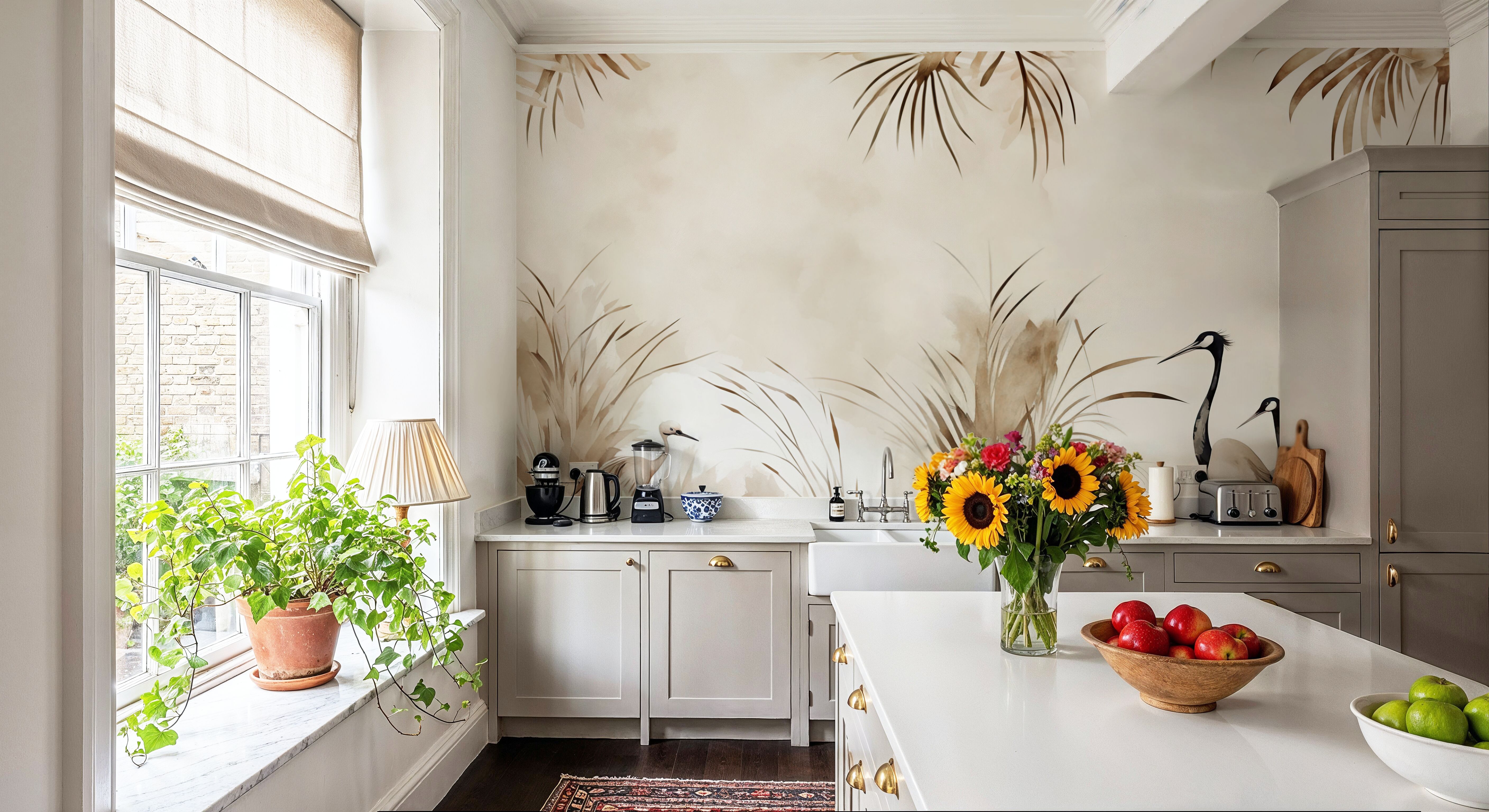 Cranes in a Field Yellow