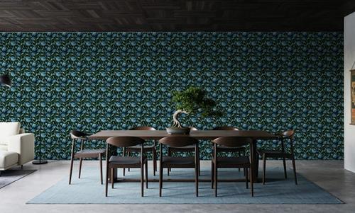 Indial Floral, Teal on Midnight