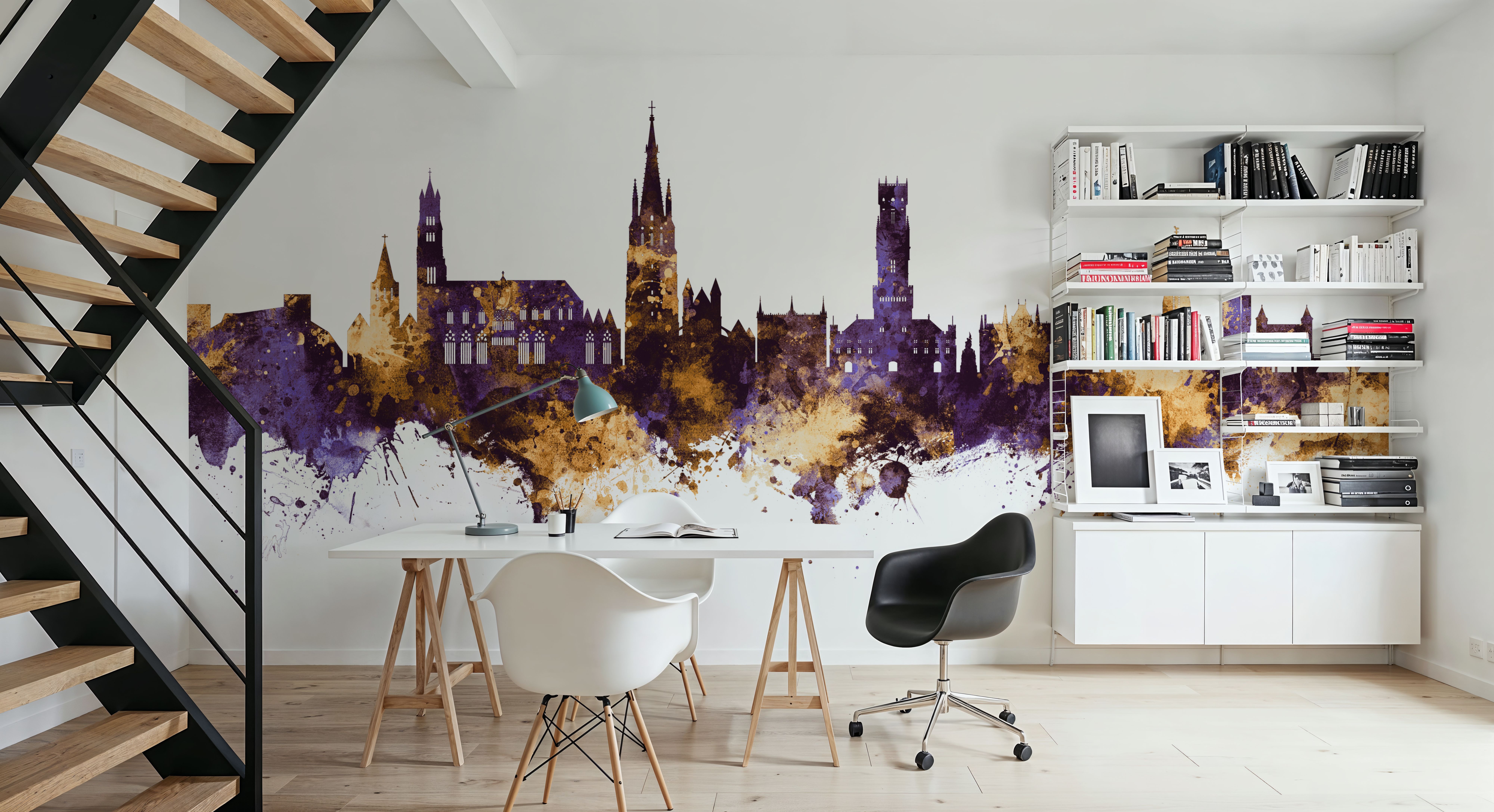Bruges Belgium Skyline Purple & Gold