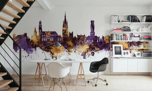 Bruges Belgium Skyline Purple & Gold