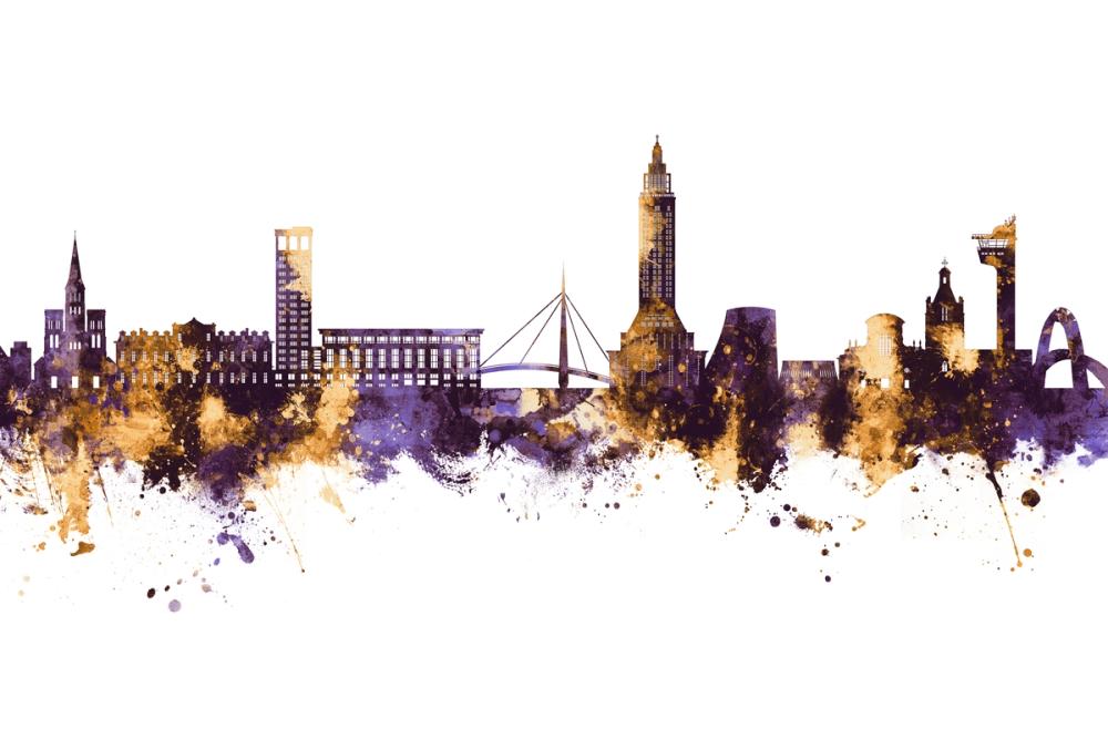 Le Havre France Skyline Purple & Gold