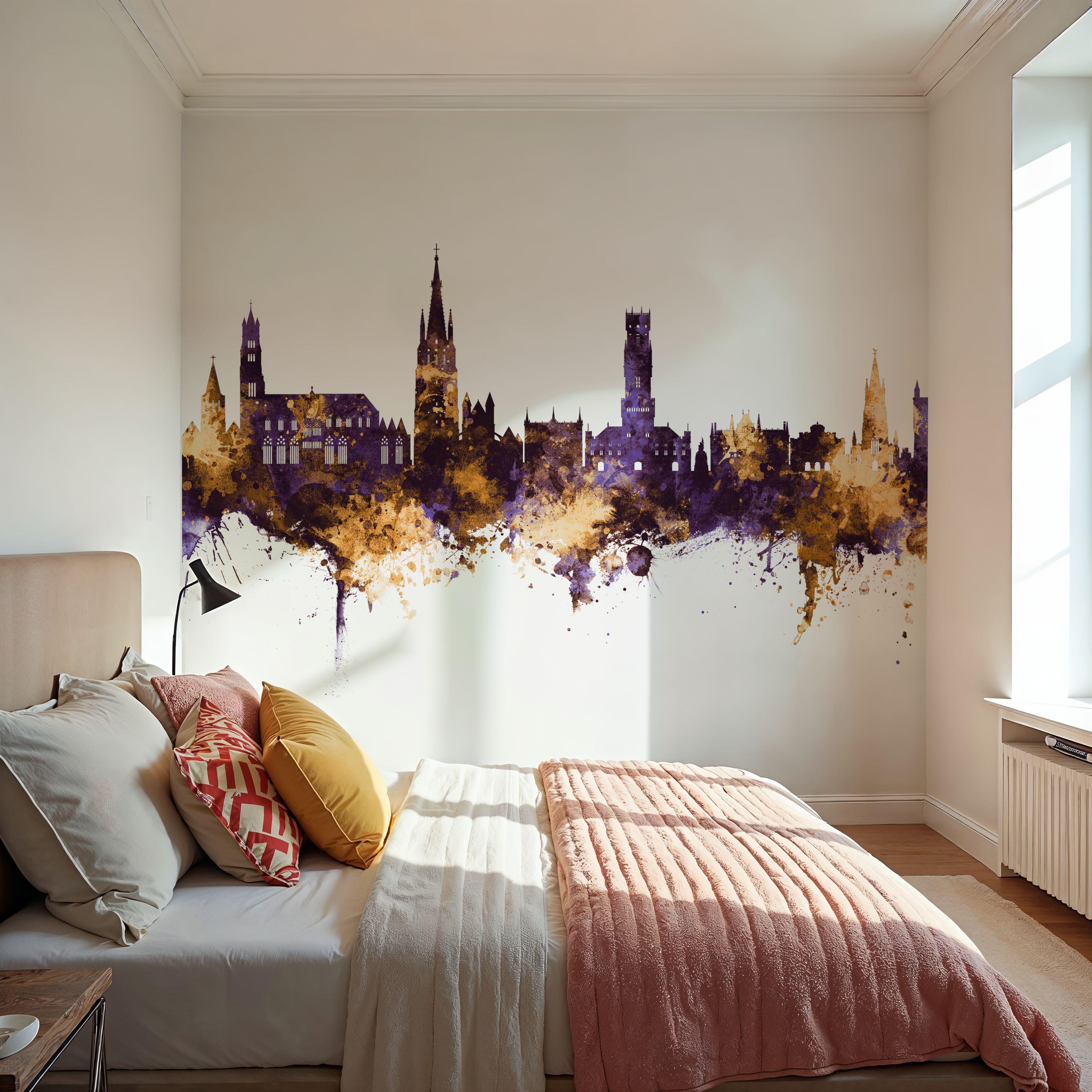 Bruges Belgium Skyline Purple & Gold