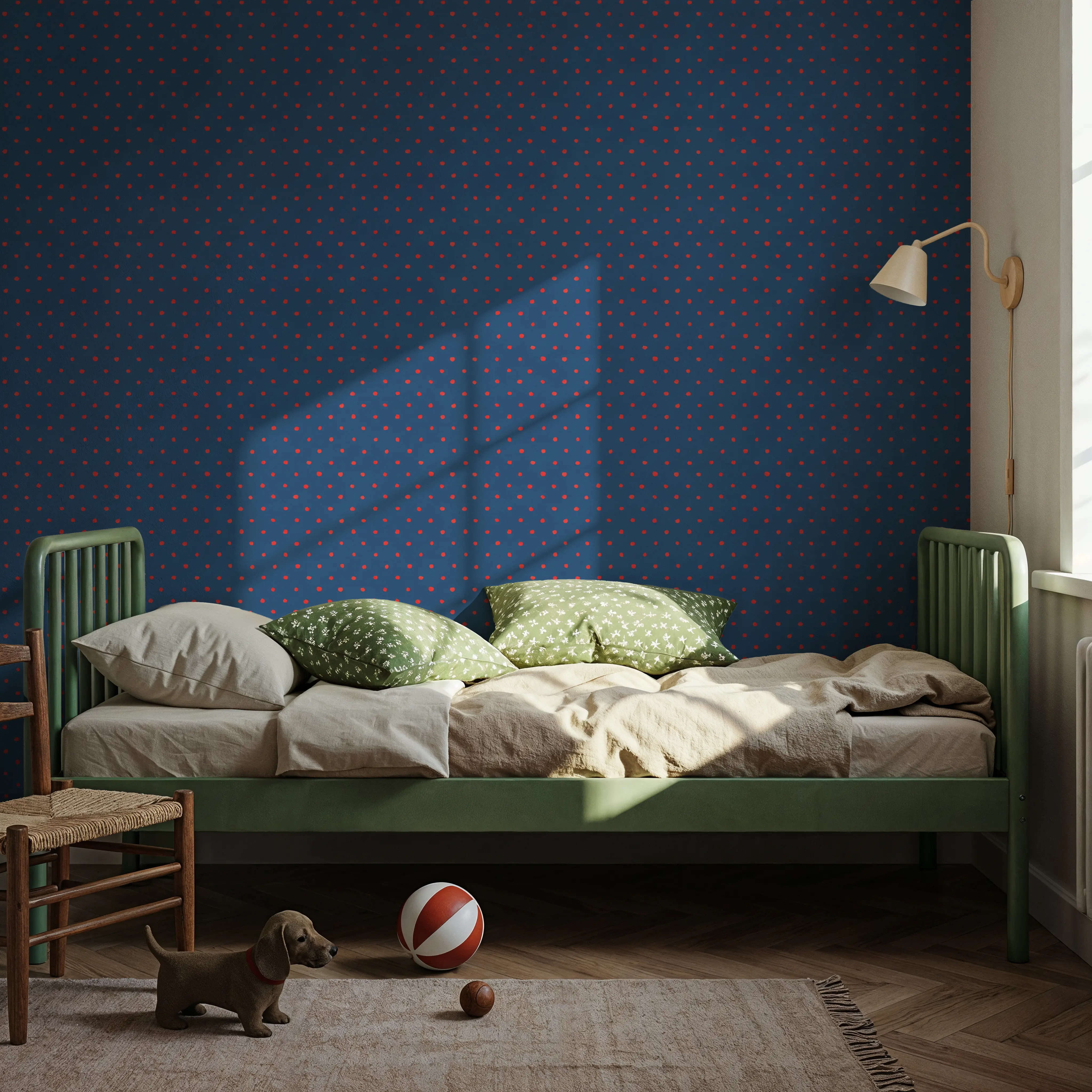 Wallpaper - Country Fresh Blue Red Dots - Polka Dots - Blue - Kids' Room - Wallism UK - Peel & Stick or Paste-the-Wall