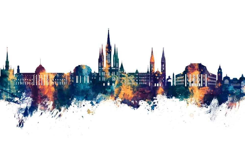 Weisbaden Germany Skyline Blue & Bronze