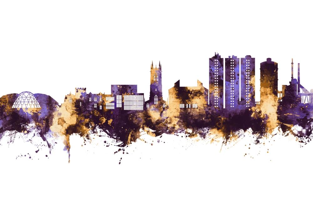 Scunthorpe England Skyline Purple & Gold