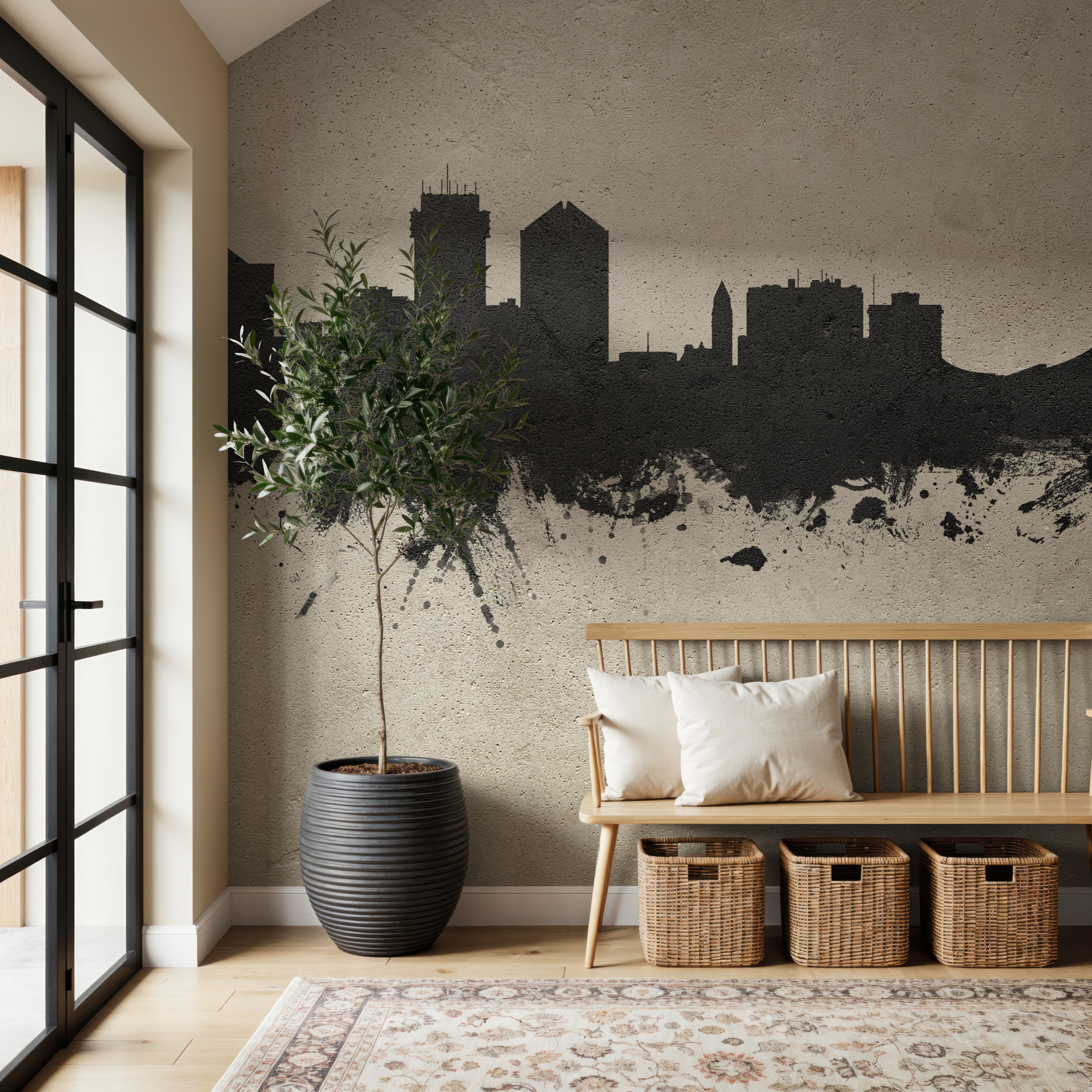 Wall Mural - Wichita Kansas Skyline Concrete - Graphics mural wallpaper - Gray - Dining Room - Wallism US - Premium, Textured or Peel & Stick