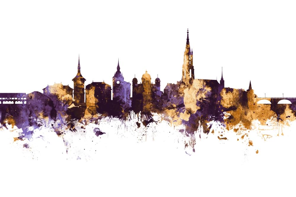 Bern Switzerland Skyline Purple & Gold