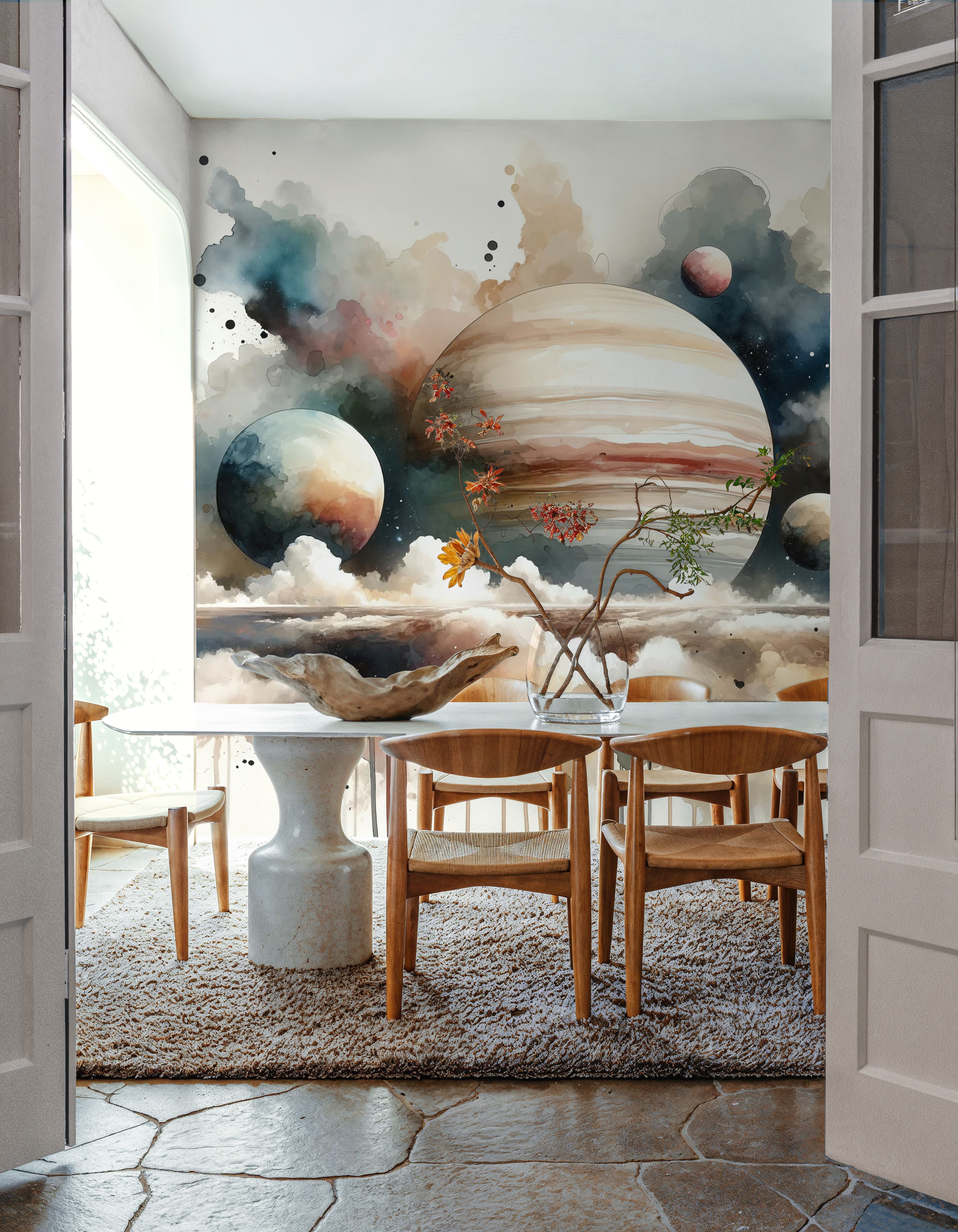 Surreal Planetary Landscape in Watercolor