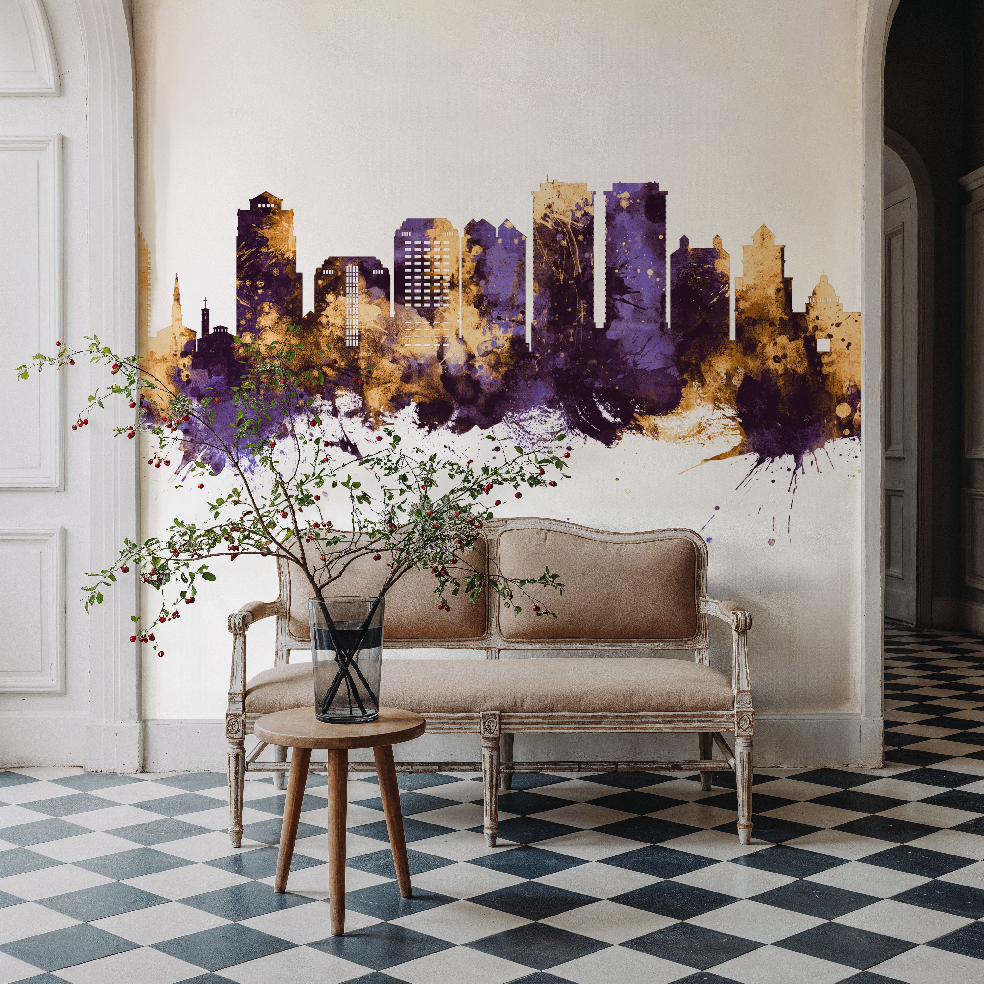 West Palm Beach Florida Skyline Purple & Gold