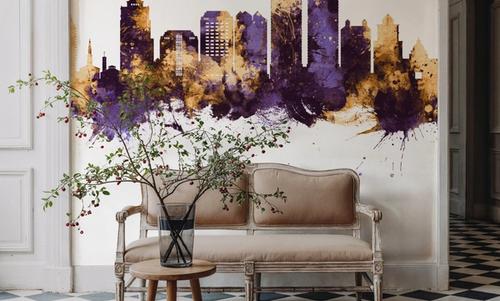 West Palm Beach Florida Skyline Purple & Gold