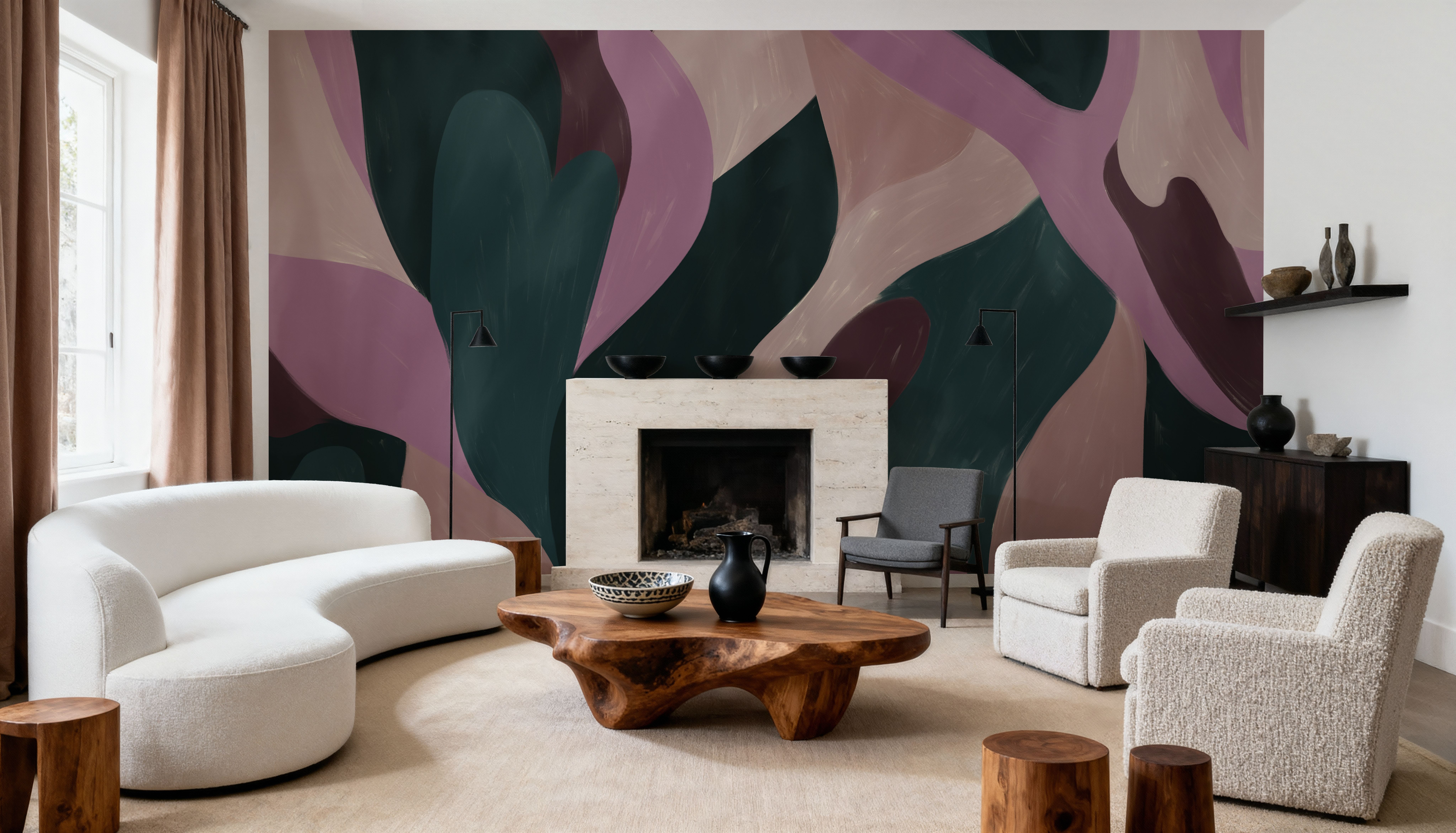 Papier Peint Panoramique - Dynamic Fields, Pink - Abstrait - Vert - Salon - Wallism France - Encollage au mur ou Autocollant