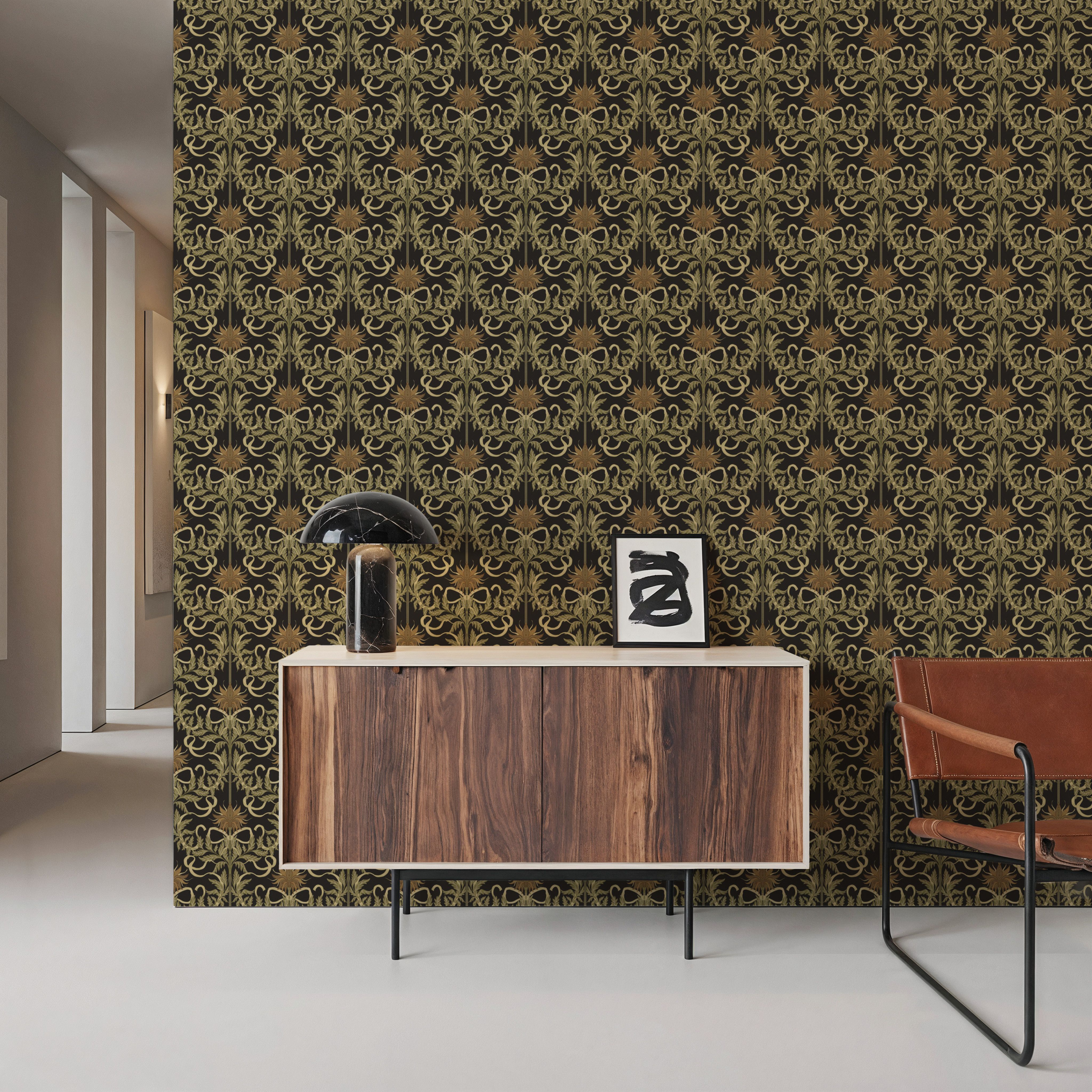 Floral Damask & Bows, Beige