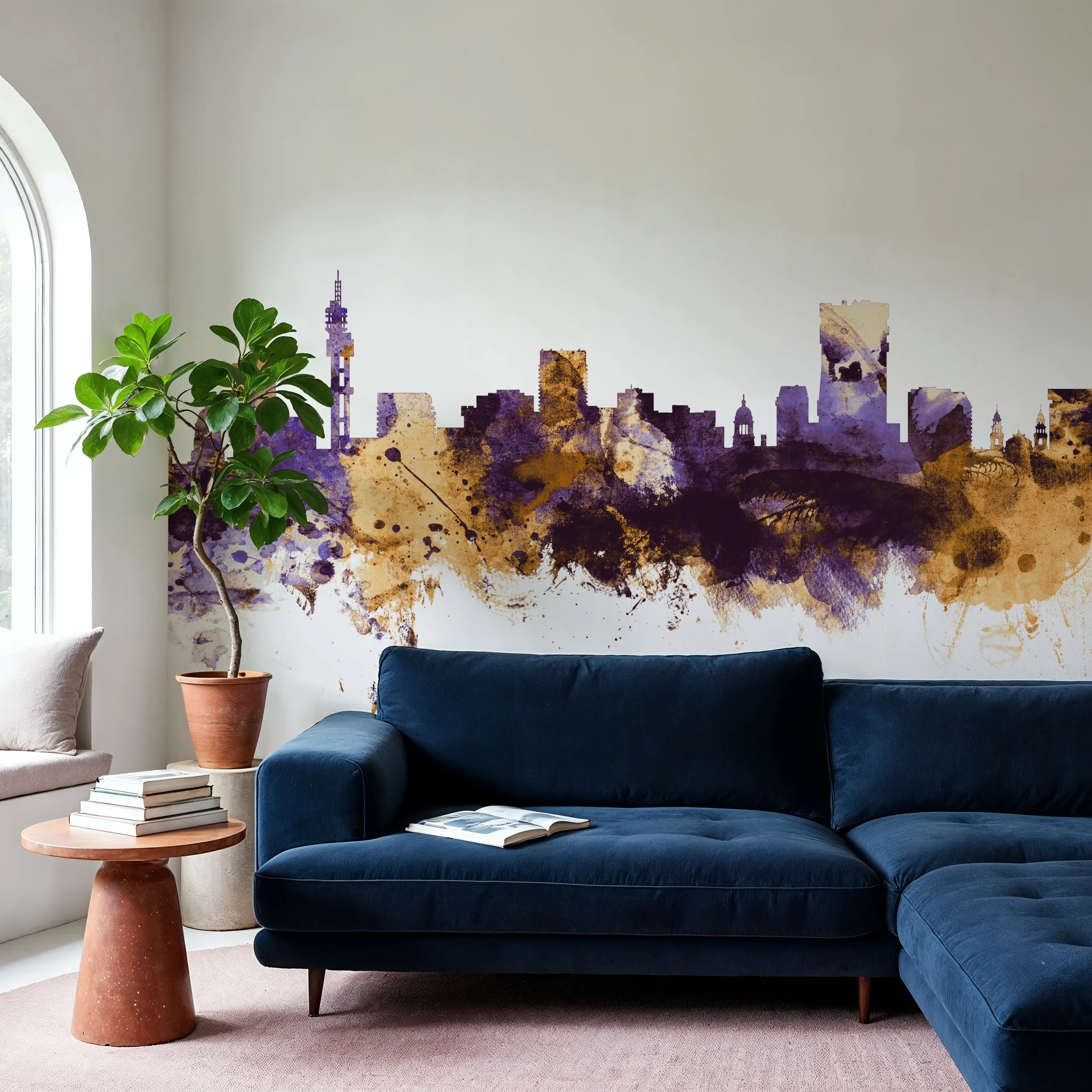 Fotobehang - Pretoria South Africa Skyline Purple & Gold - Abstract Kunst Mural - Paars - Slaapkamers - Wallism België - Zelfklevend of Vliesbehang