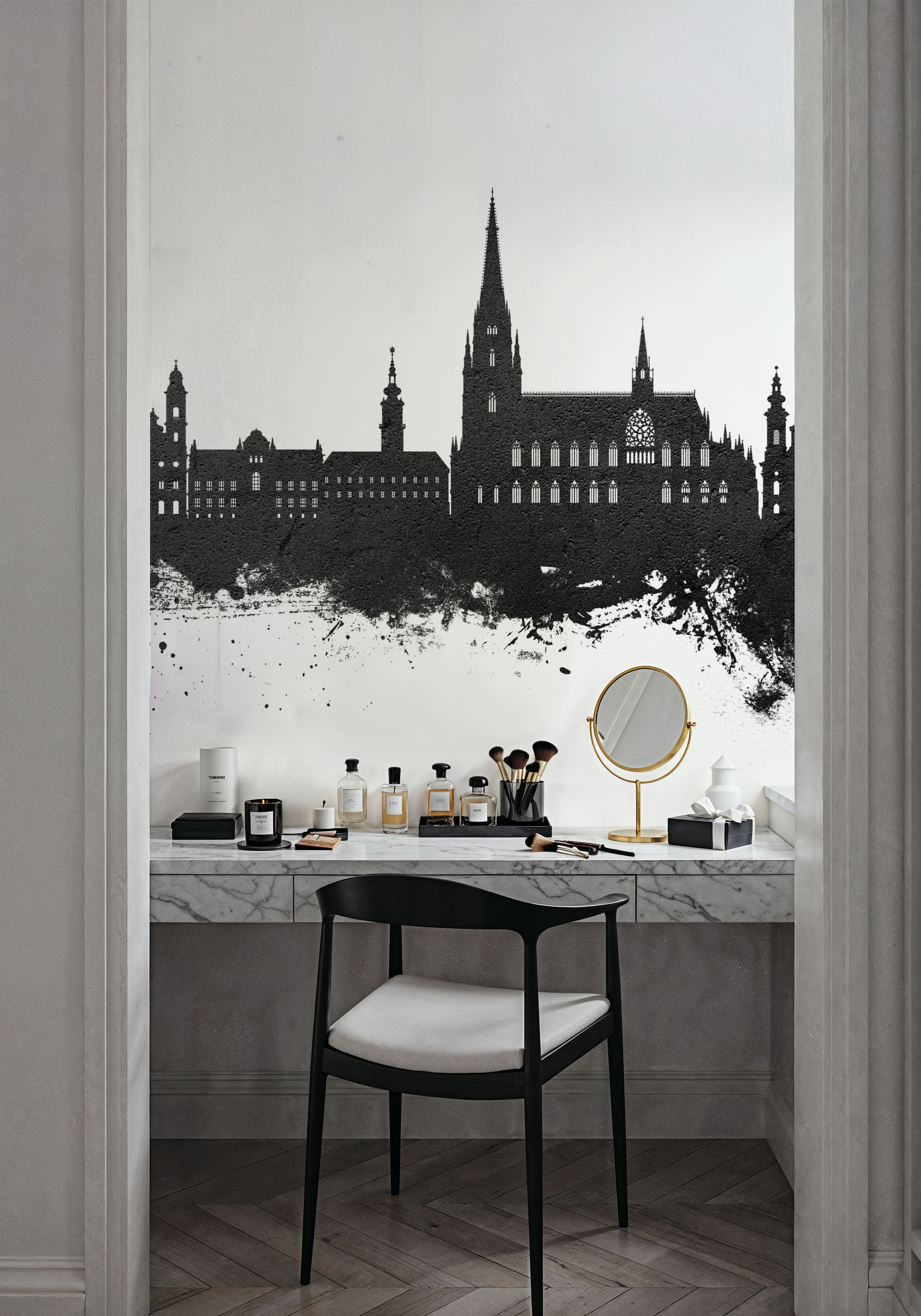 Linz Austria Skyline Black & White