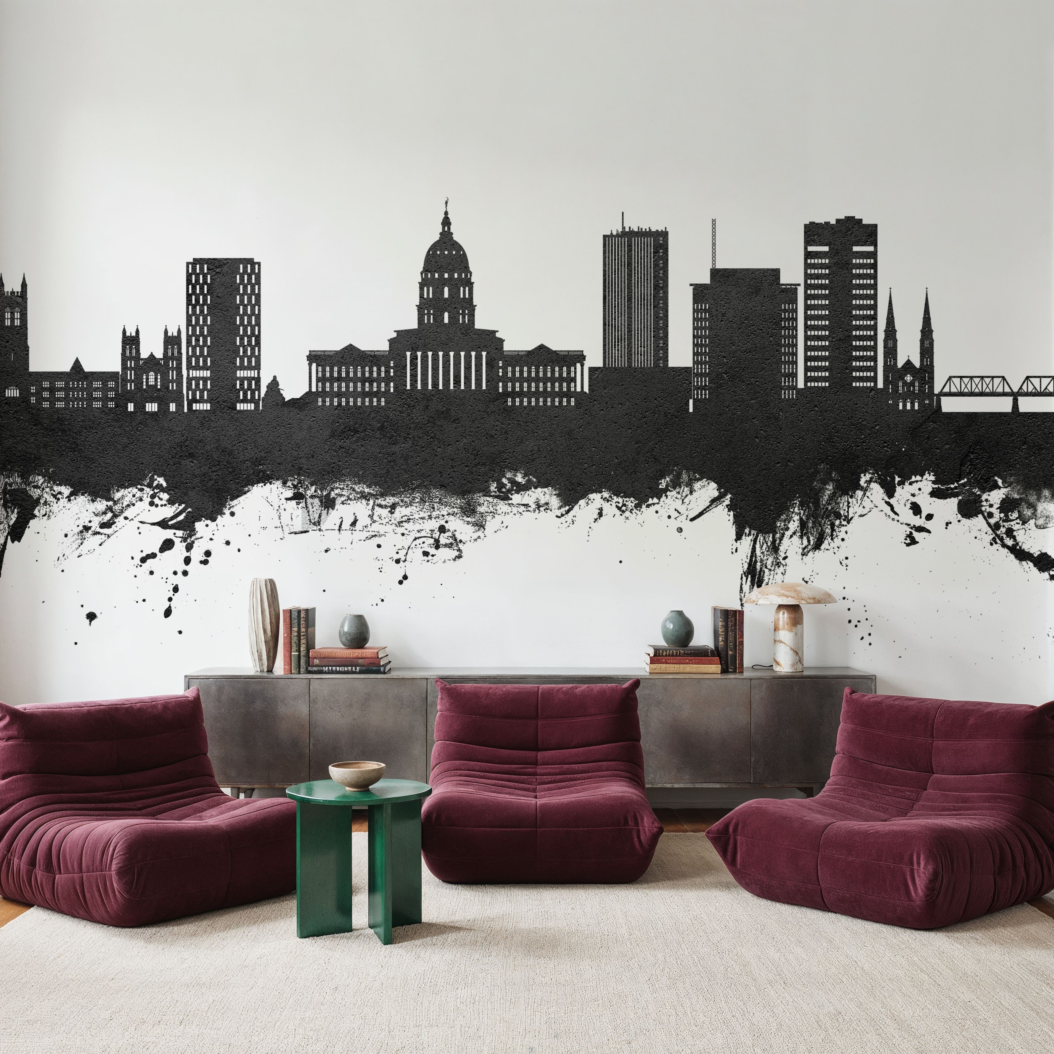 Topeka Wyoming Skyline Black & White