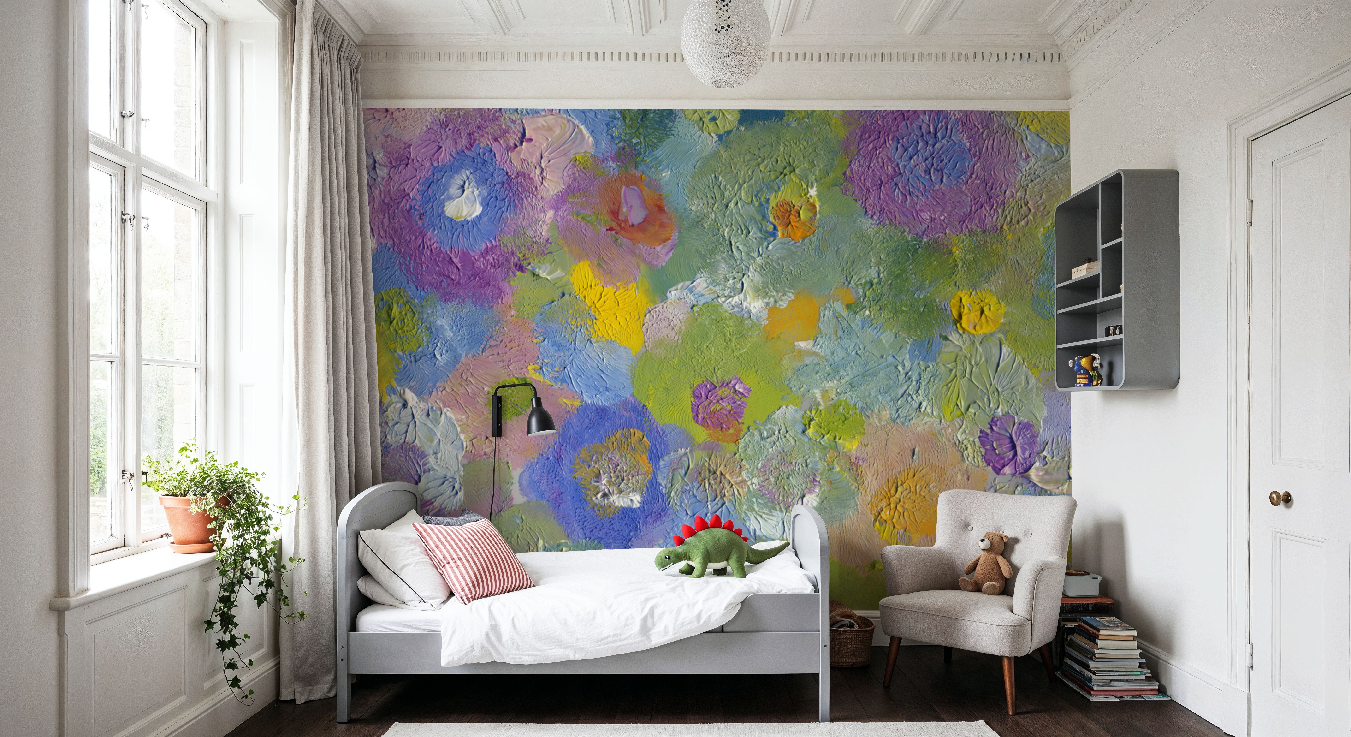 Happy Oil Painted Flowers, Blue & Purple