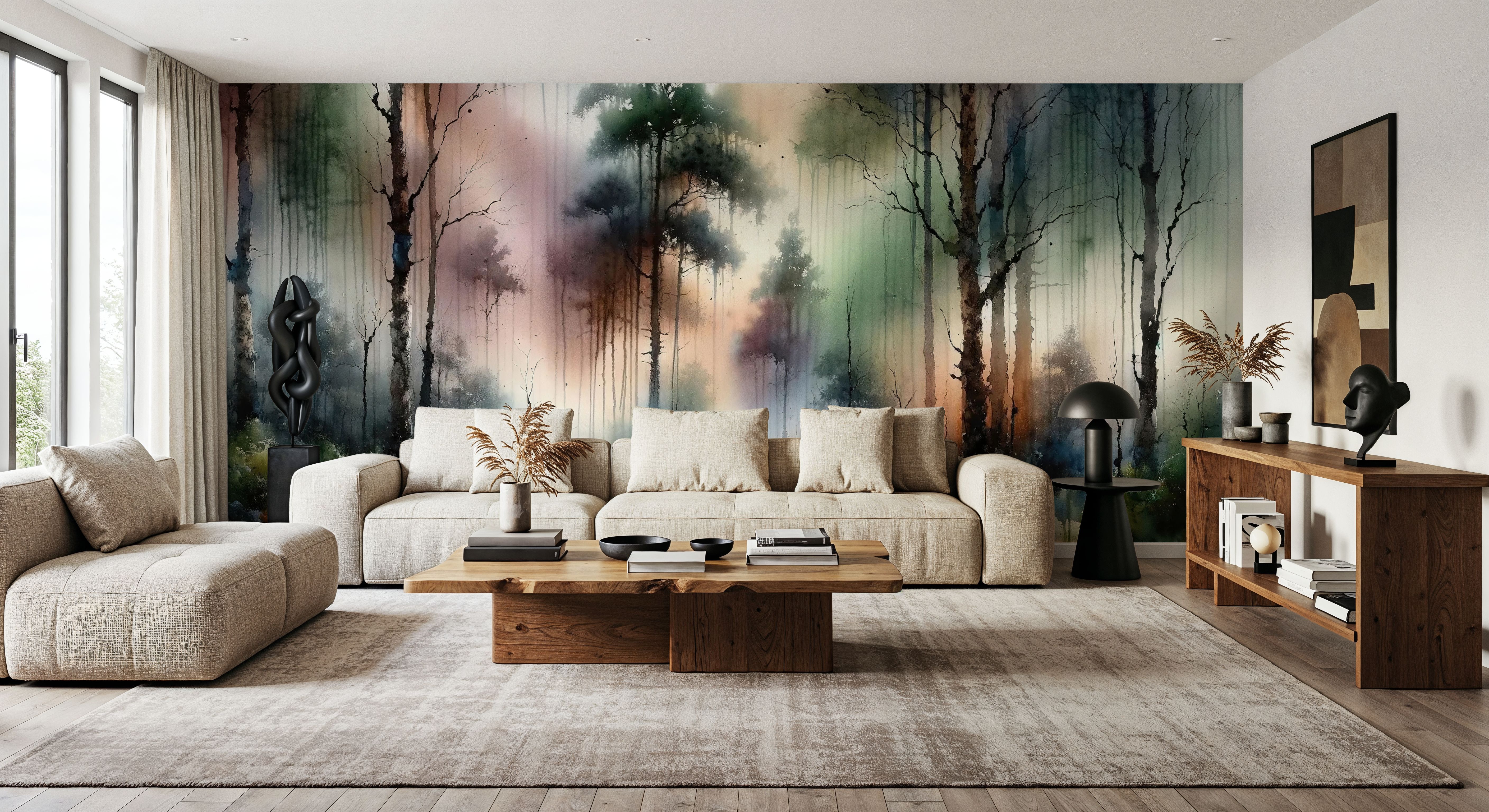 Mysterious Forest Enveloped in Thick Fog