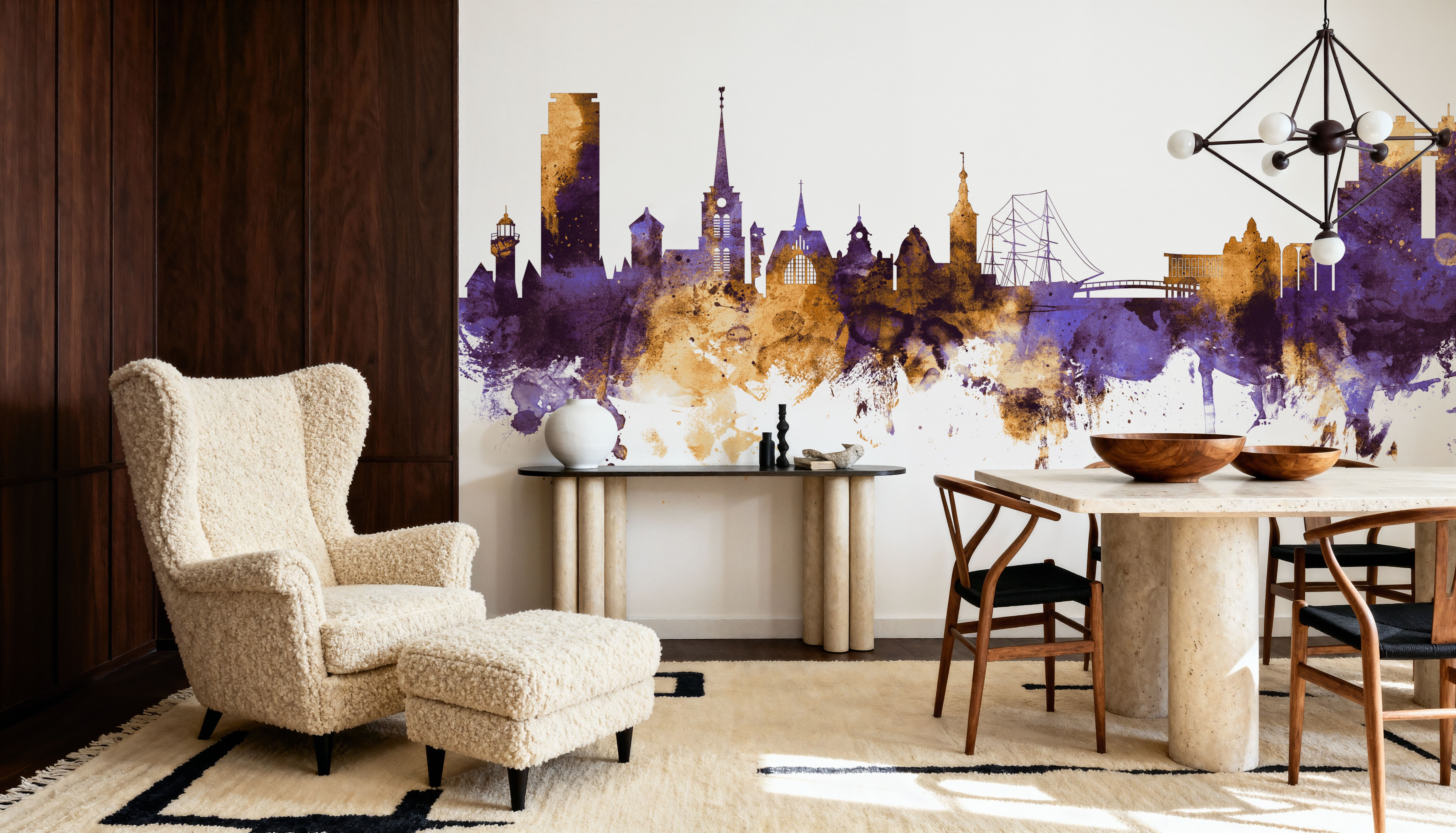 Halmstad Sweden Skyline Purple & Gold