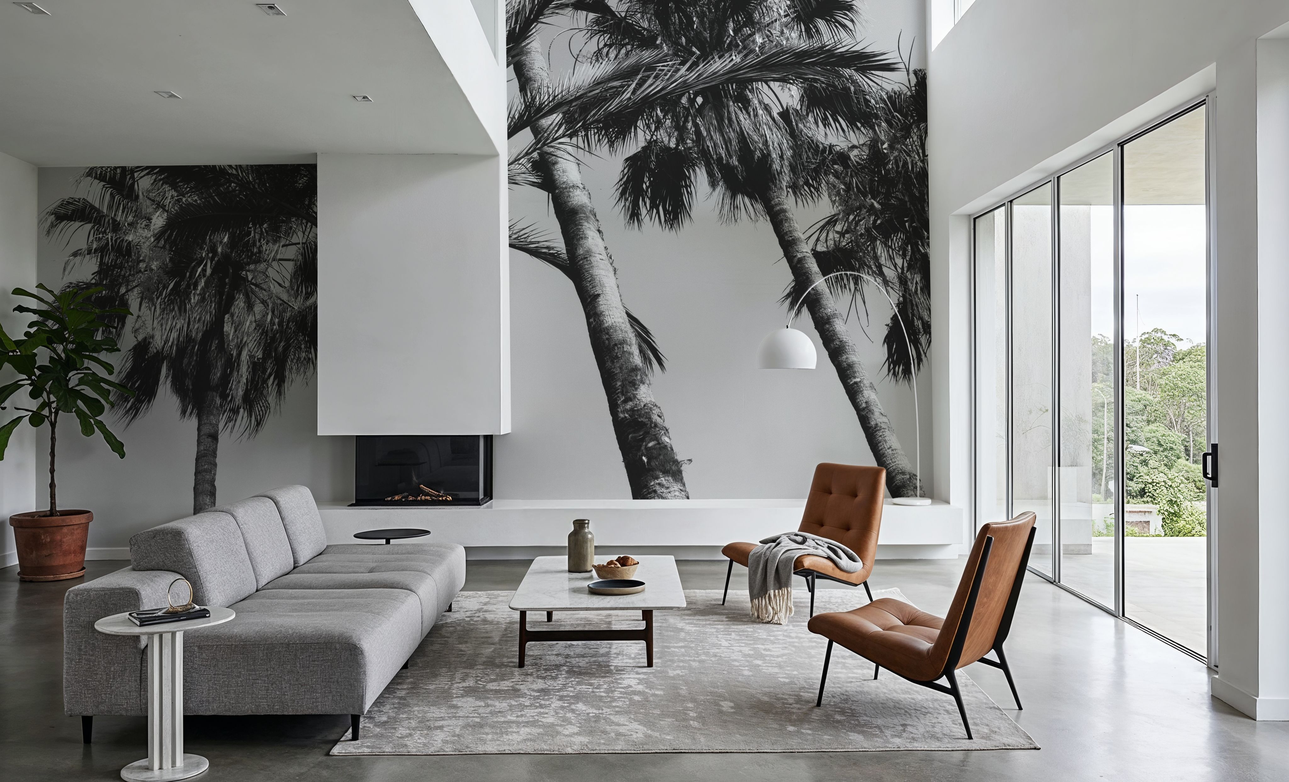 Wall Mural - Pink Palms II BW - Foliage Nature mural wallpaper - Gray - Bedroom - Wallism US - Premium, Textured or Peel & Stick