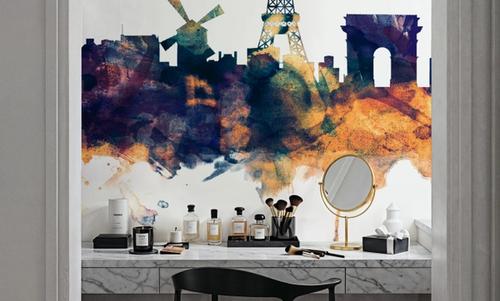 Paris Skyline Blue & Bronze