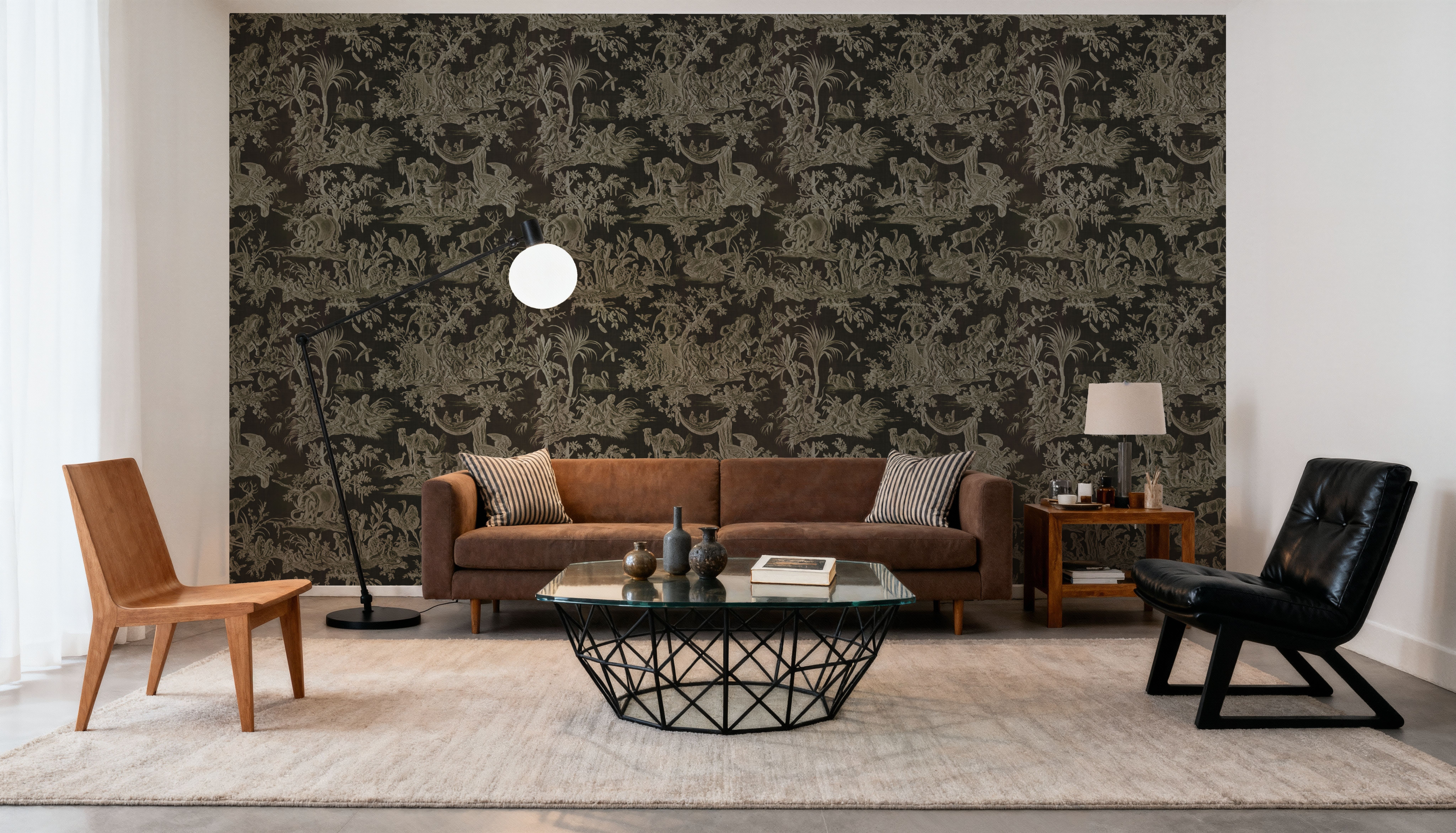 Patinated Linen Toile de Jouy, Ink