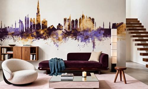 Dubai Skyline Purple & Gold