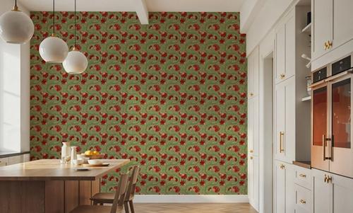 Indial Floral, Vermilion on Pistachio