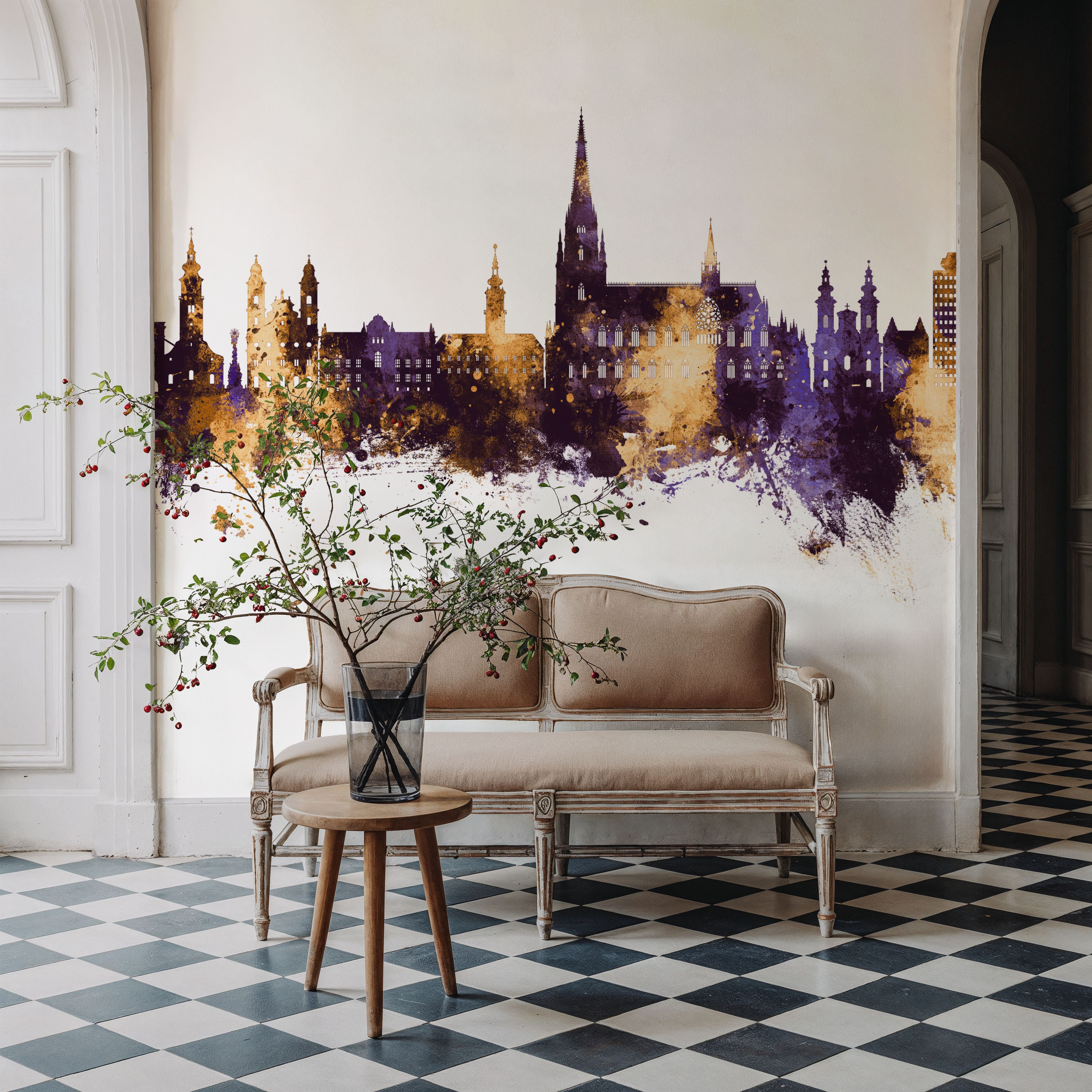 Linz Austria Skyline Purple & Gold