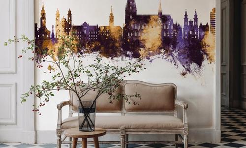 Linz Austria Skyline Purple & Gold