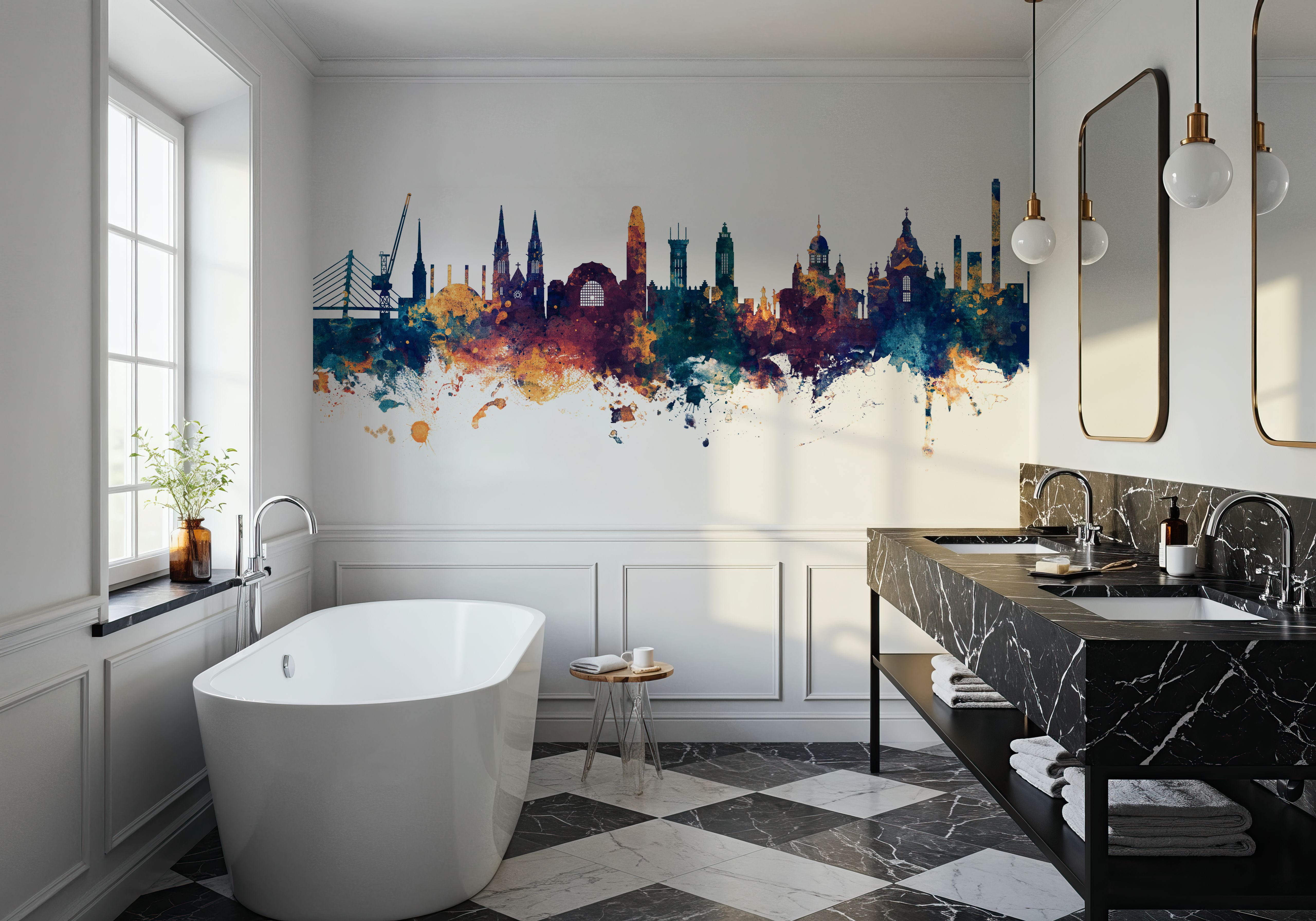 Helsinki Skyline Blue & Bronze, Wallpaper