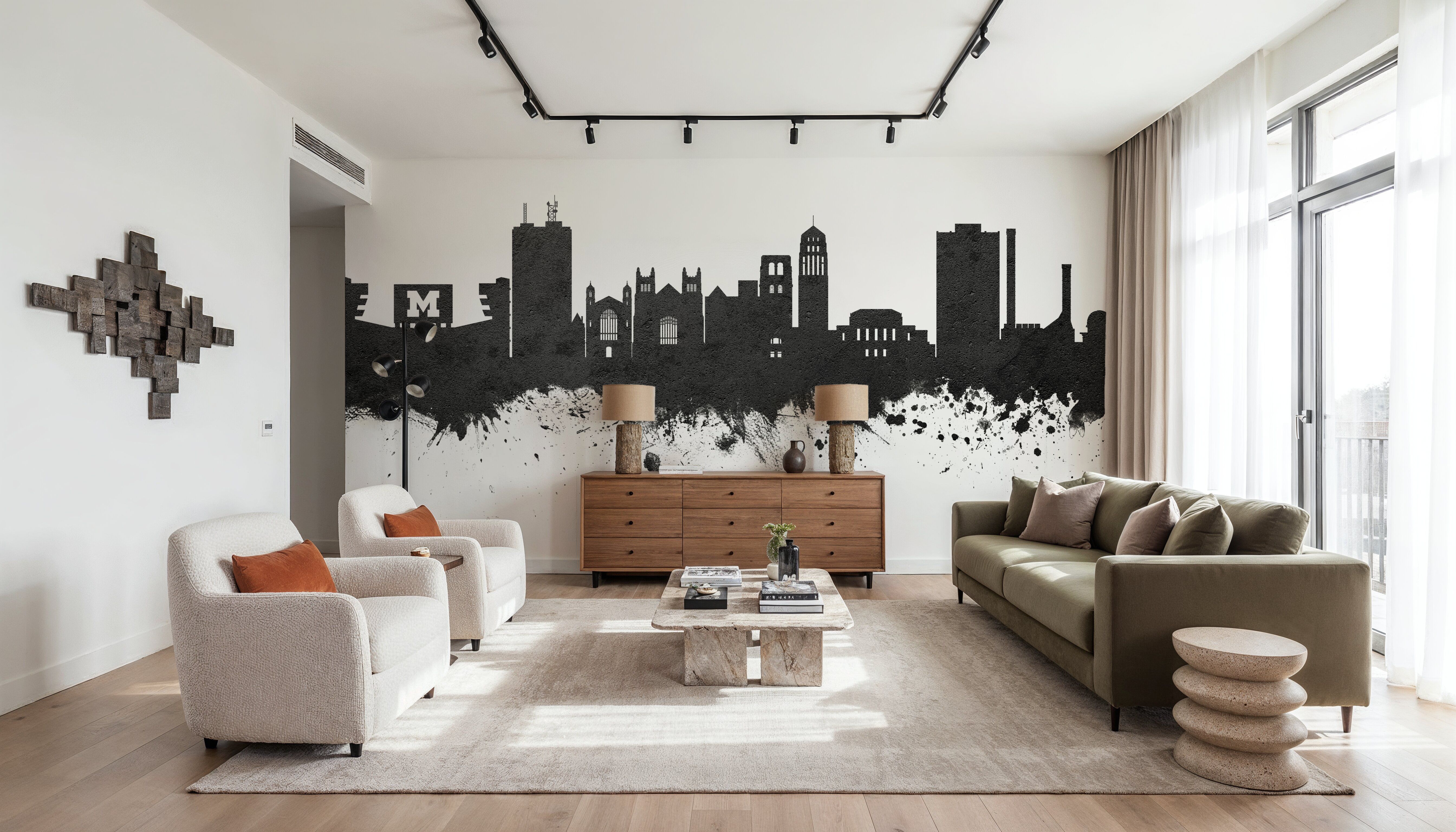 Ann Arbor Michigan Skyline Black & White, Wallpaper