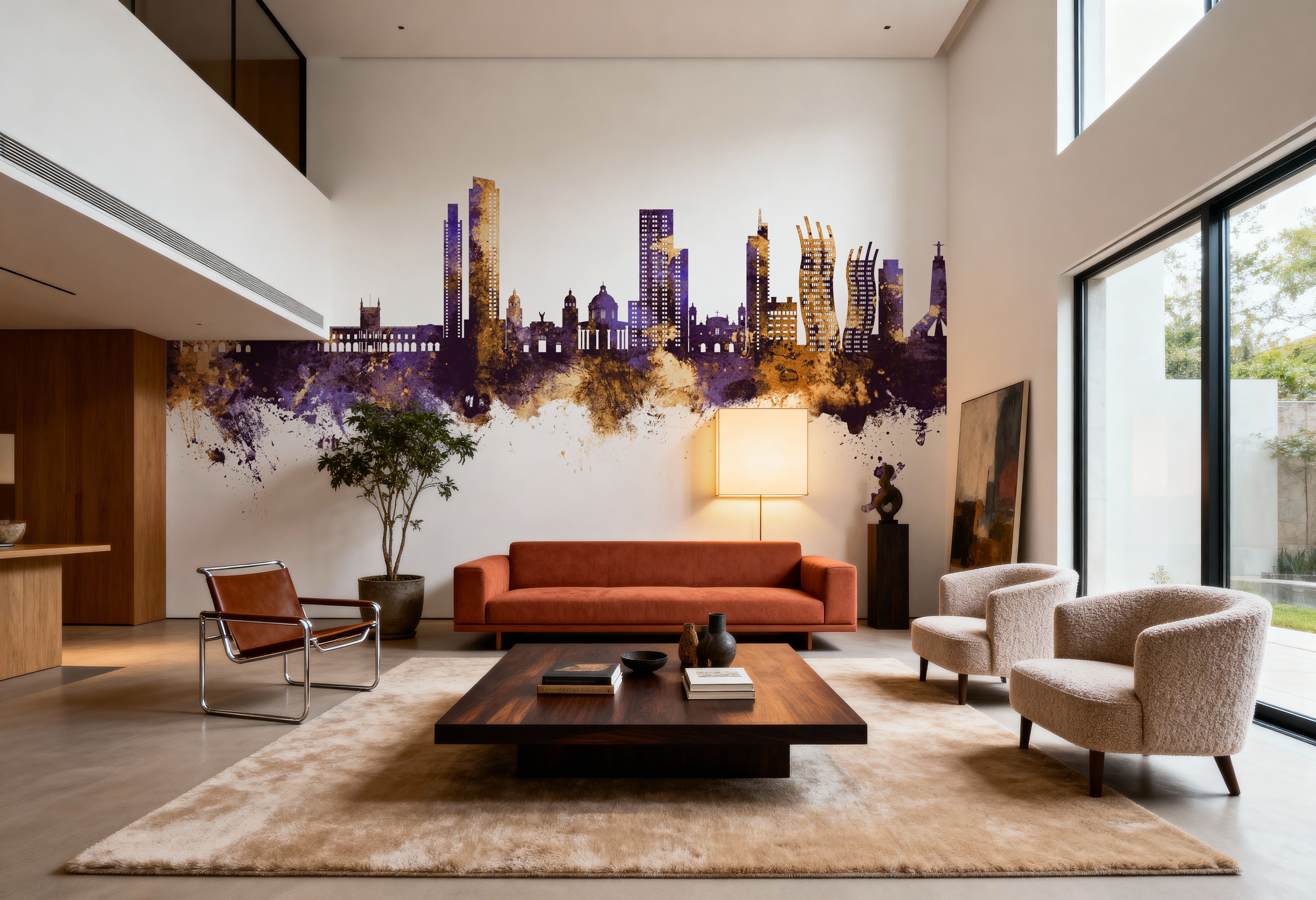 Asunción Paraguay Skyline Purple & Gold, Papier peint