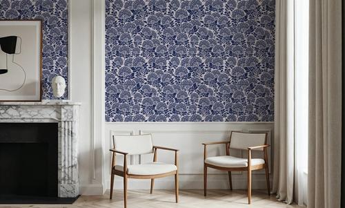 Hydrangea, Navy on Cream