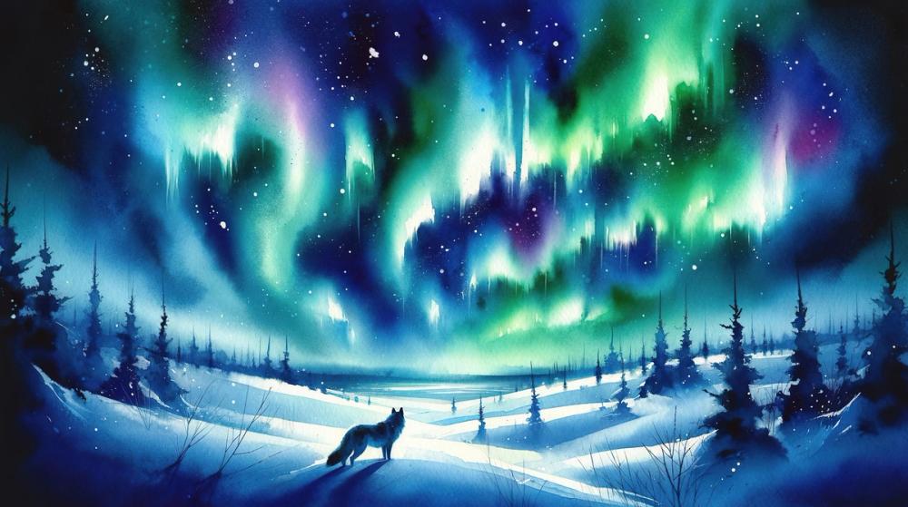 Arctic Fox and Northern Lights