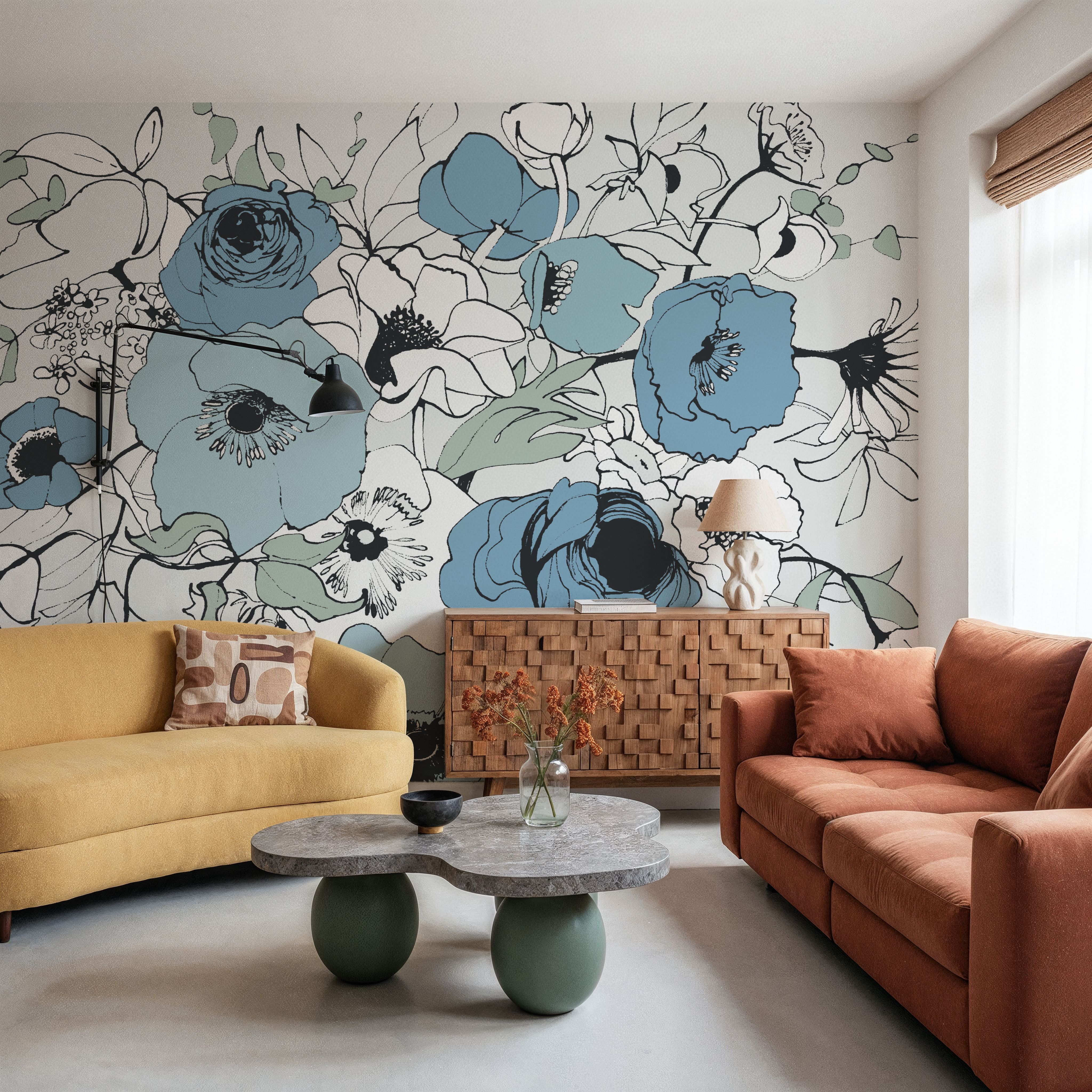 Watercolor Black Lined Poppies Mix