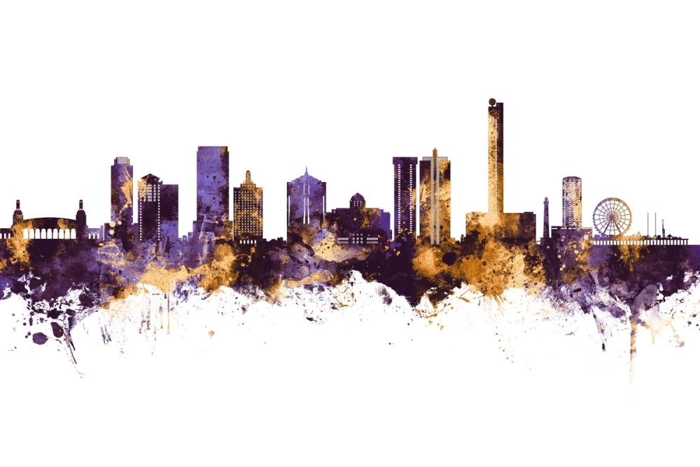 Atlantic City New Jersey Skyline Purple & Gold