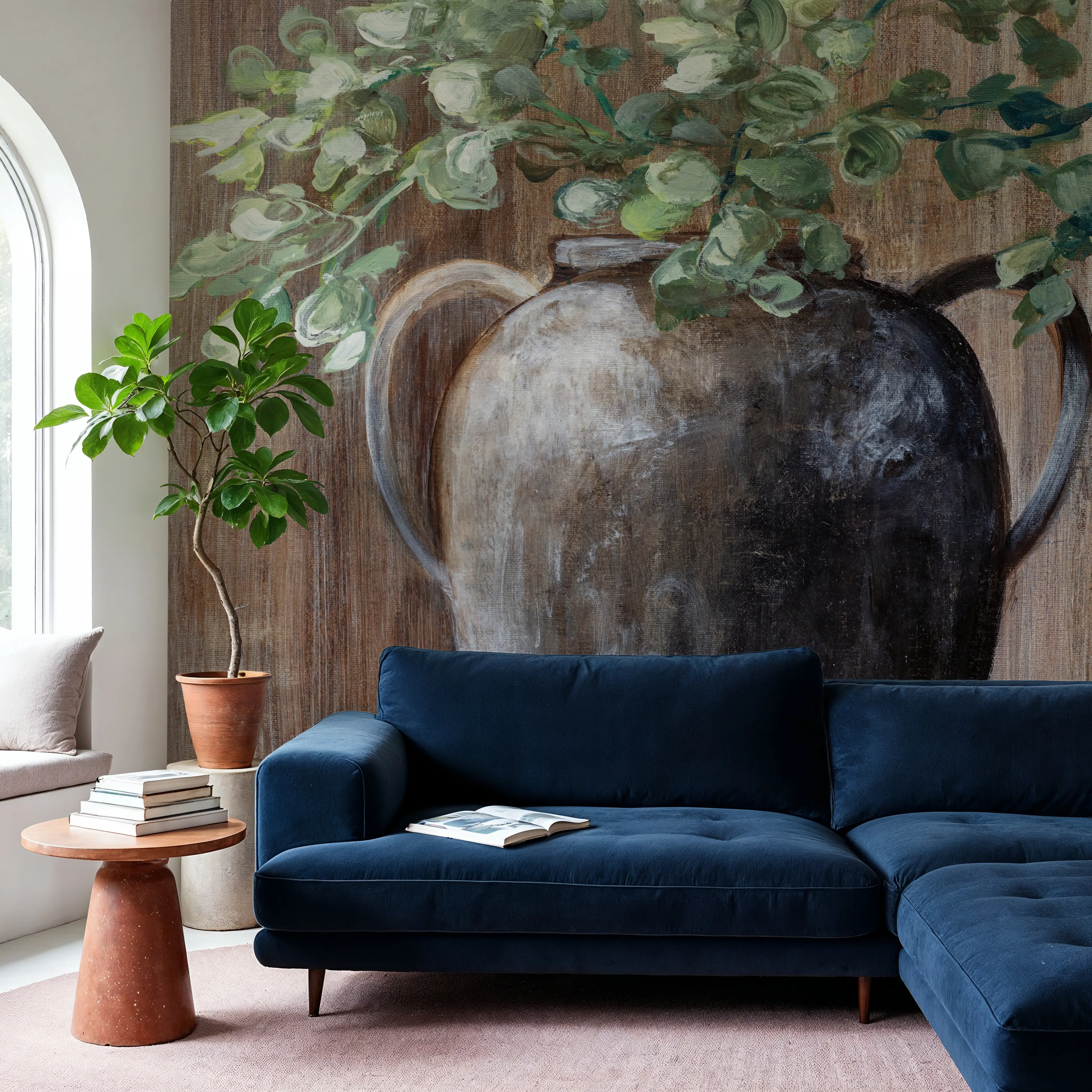 Papier Peint Panoramique - Earthenware II - Floral Feuillage - Marron - Salle à manger - Wallism Belgique - Encollage au mur ou Autocollant