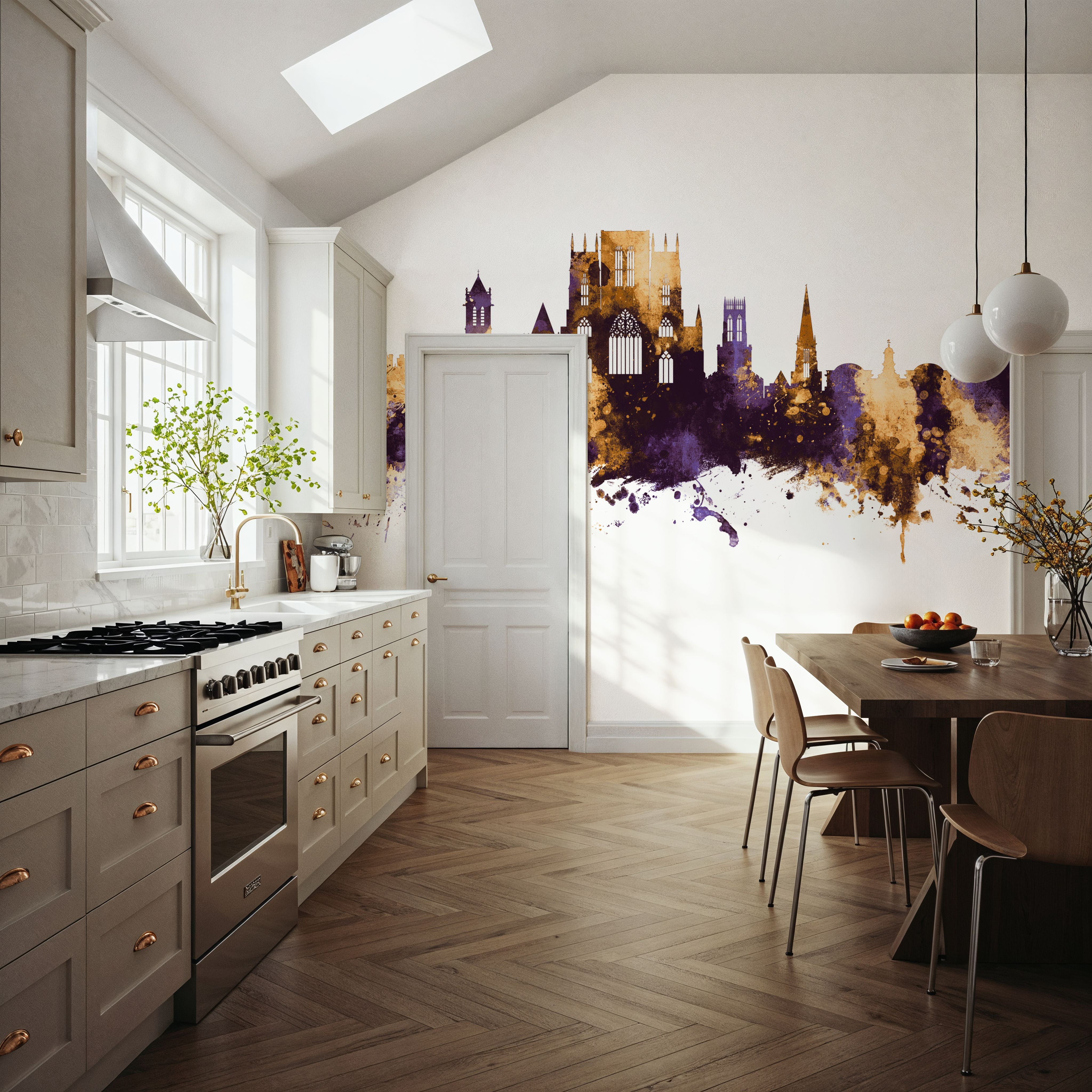 York England Skyline Purple & Gold