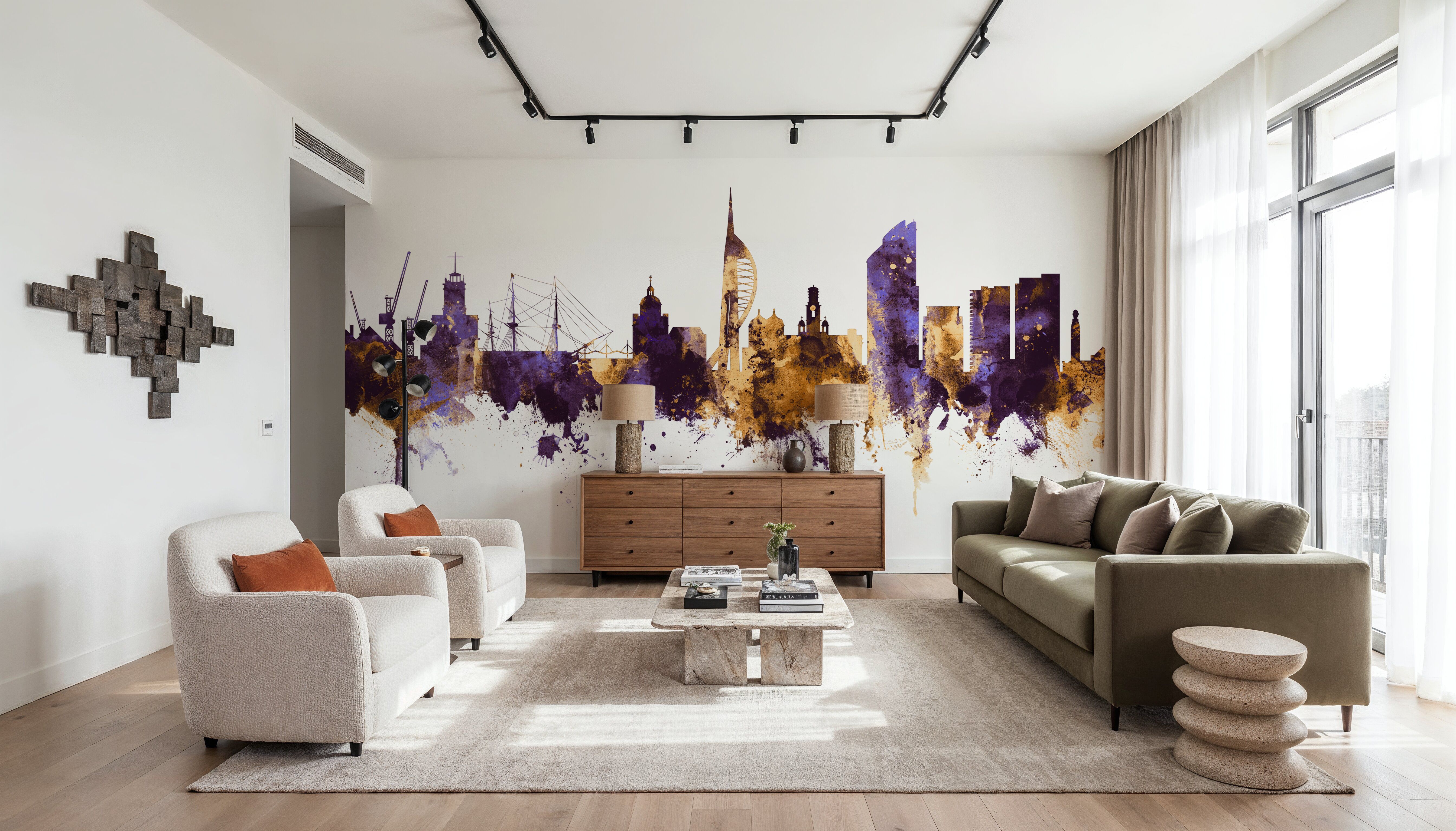 Portsmouth England Skyline Purple & Gold