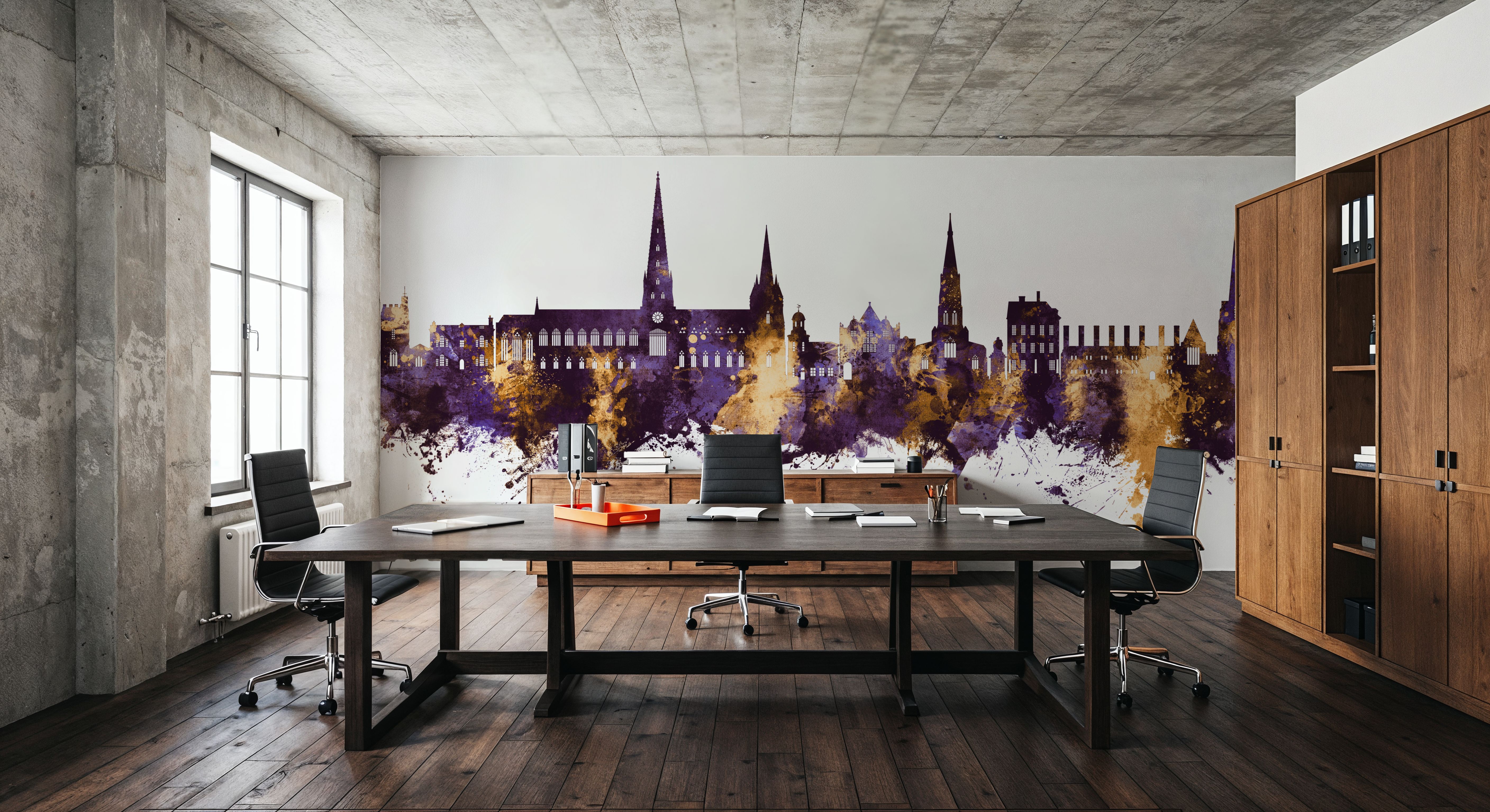 Lichfield England Skyline Purple & Gold, Wallpaper