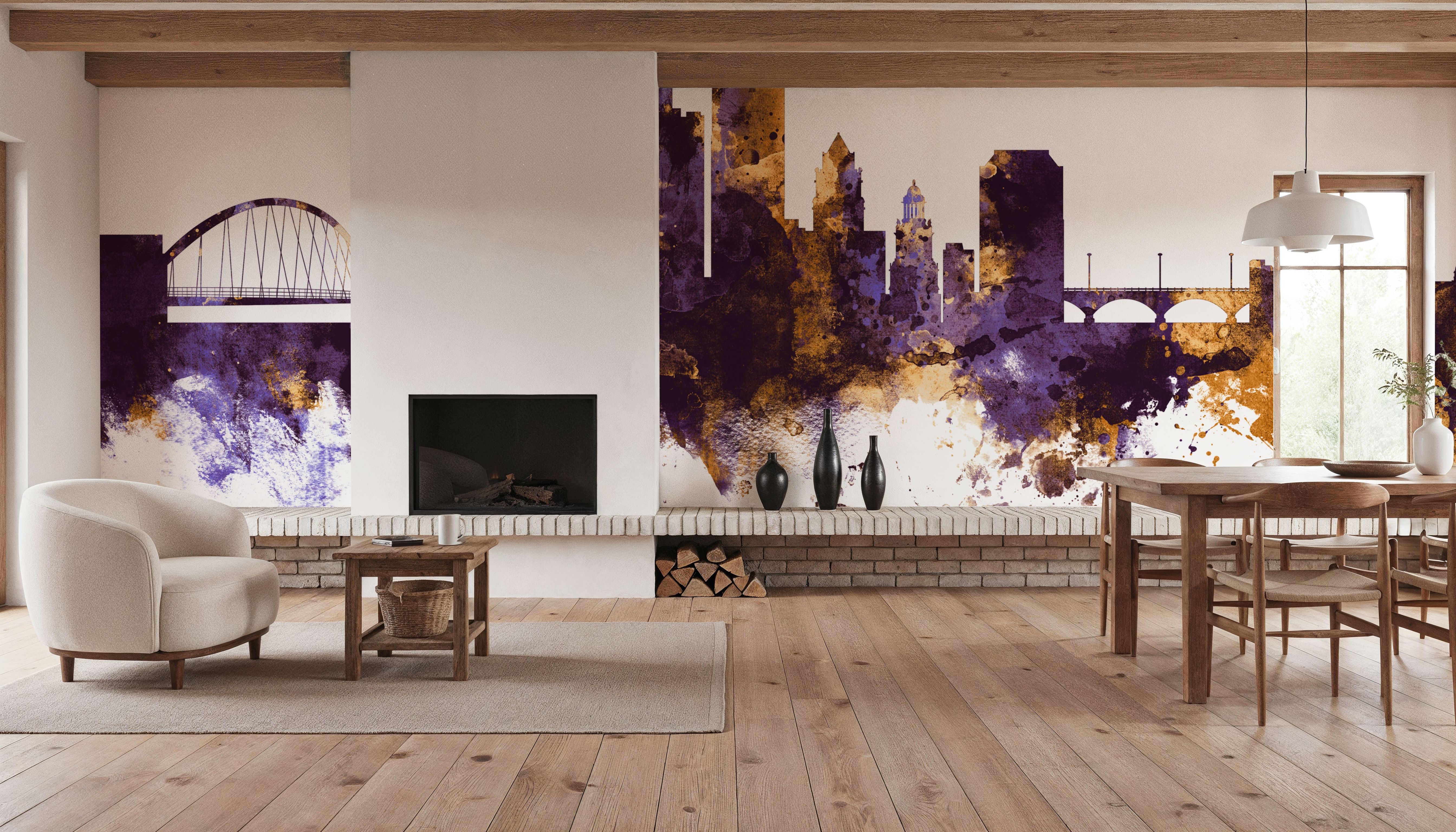 Des Moines Iowa Skyline Purple & Gold, Wallpaper