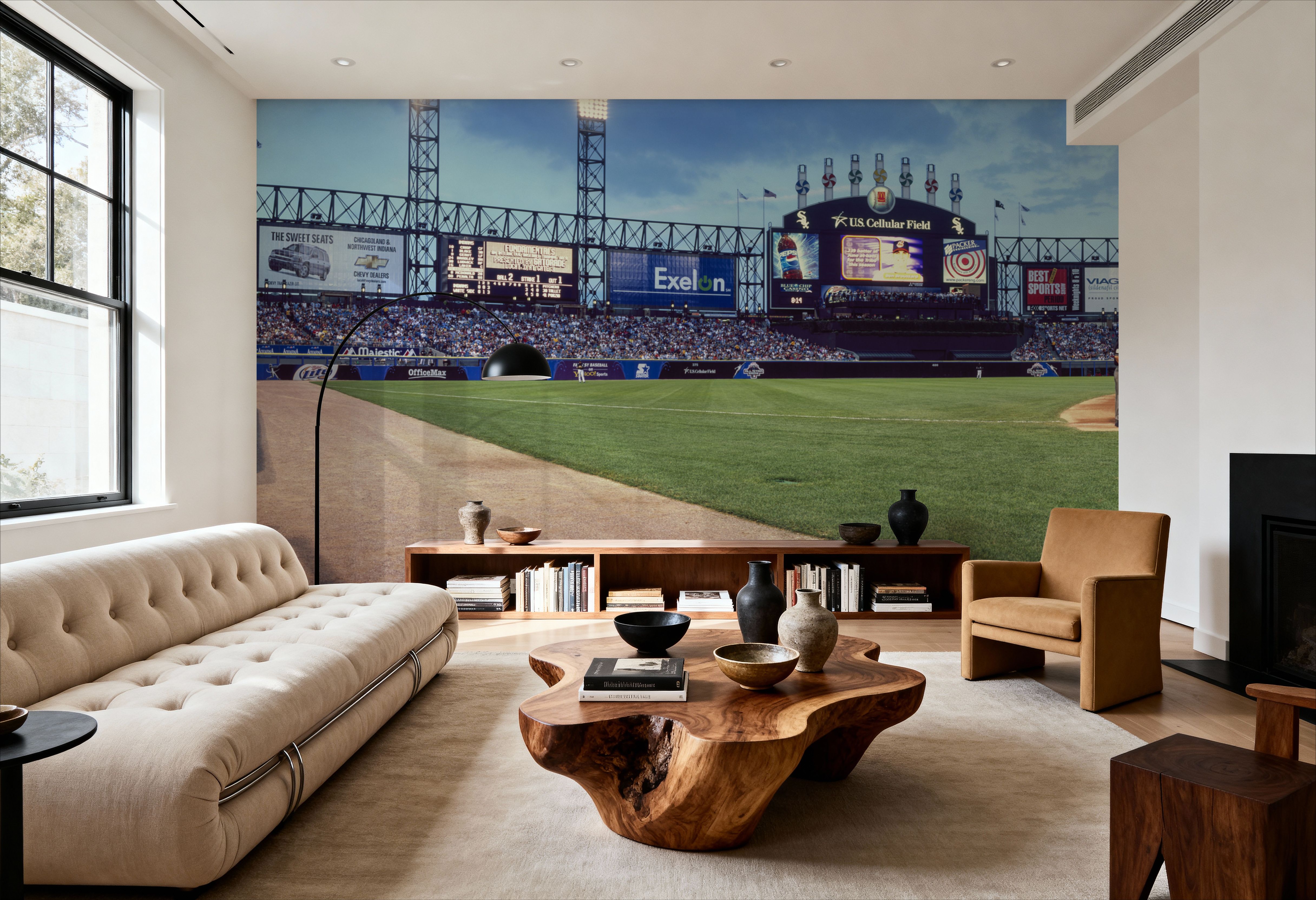 Wall Mural - Twilight Ballpark - Sports mural wallpaper - Green - Offices - Wallism US - Premium, Textured or Peel & Stick