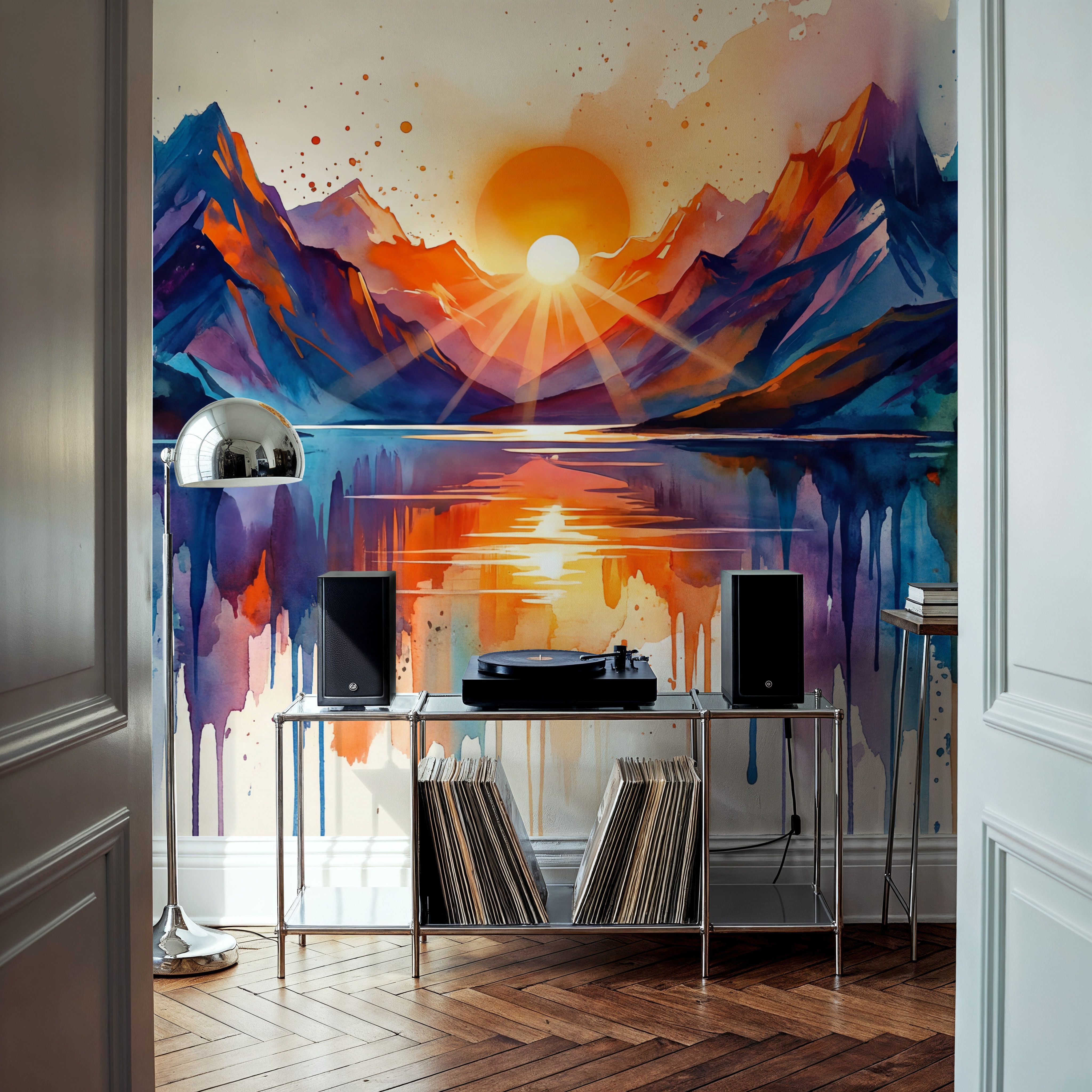 Mountain Lake - Watercolor Sunset Series