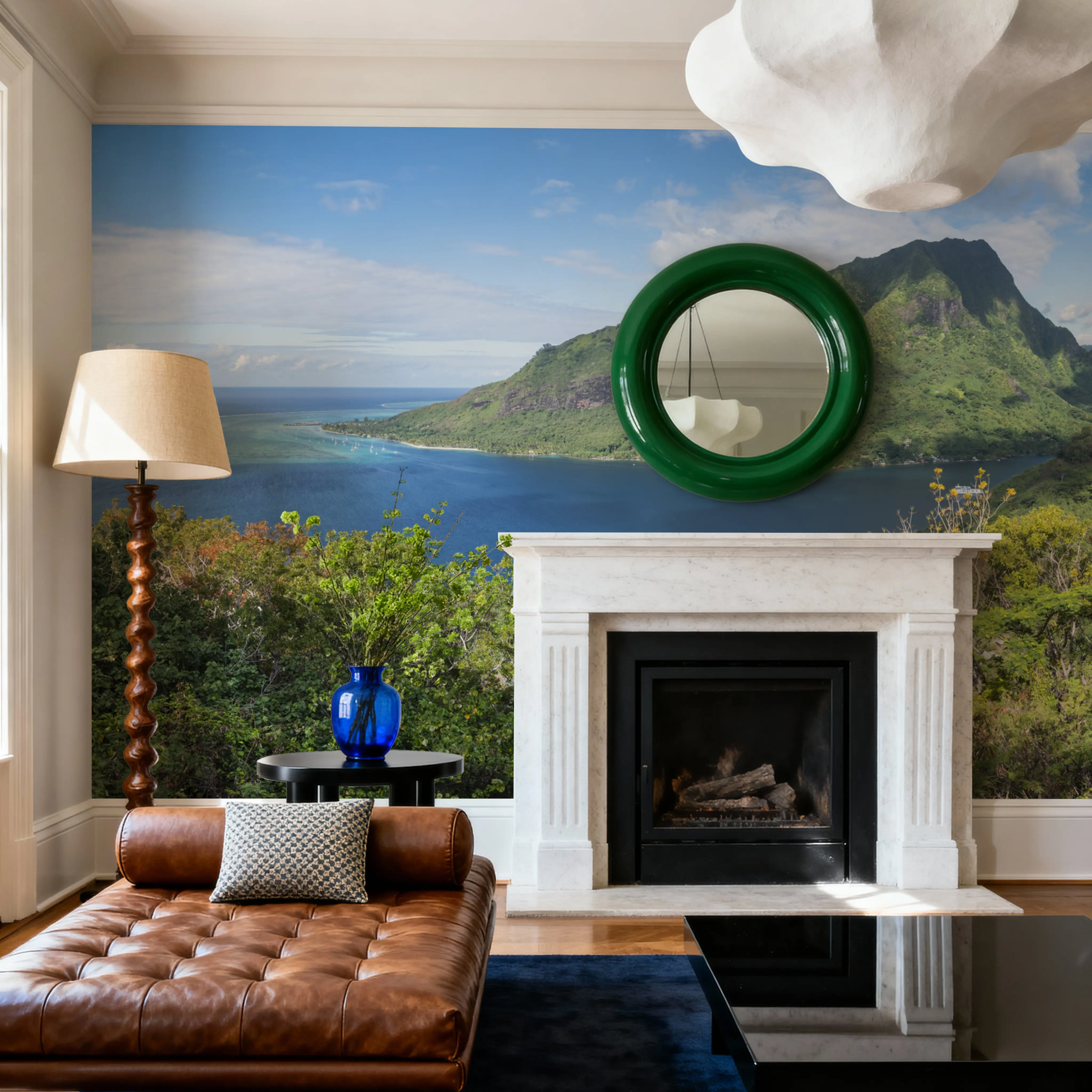 Fotobehang - Opunohu Bay - Kusten Bos Mural - Groen - Slaapkamers - Wallism België - Zelfklevend of Vliesbehang