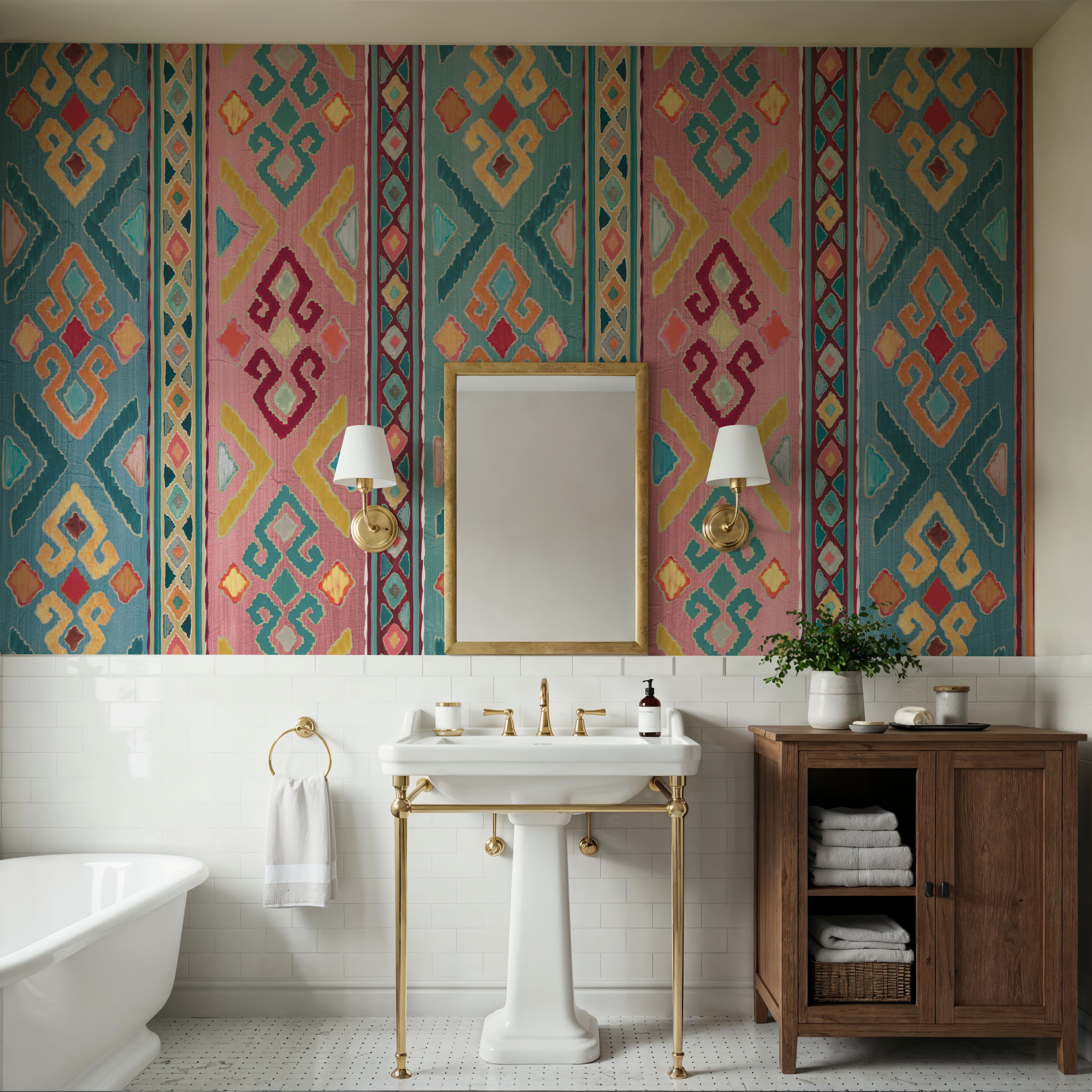 Wall Mural - My Bohemian Life Draped - Ikat mural wallpaper - Blue - Dining Room - Wallism US - Premium, Textured or Peel & Stick