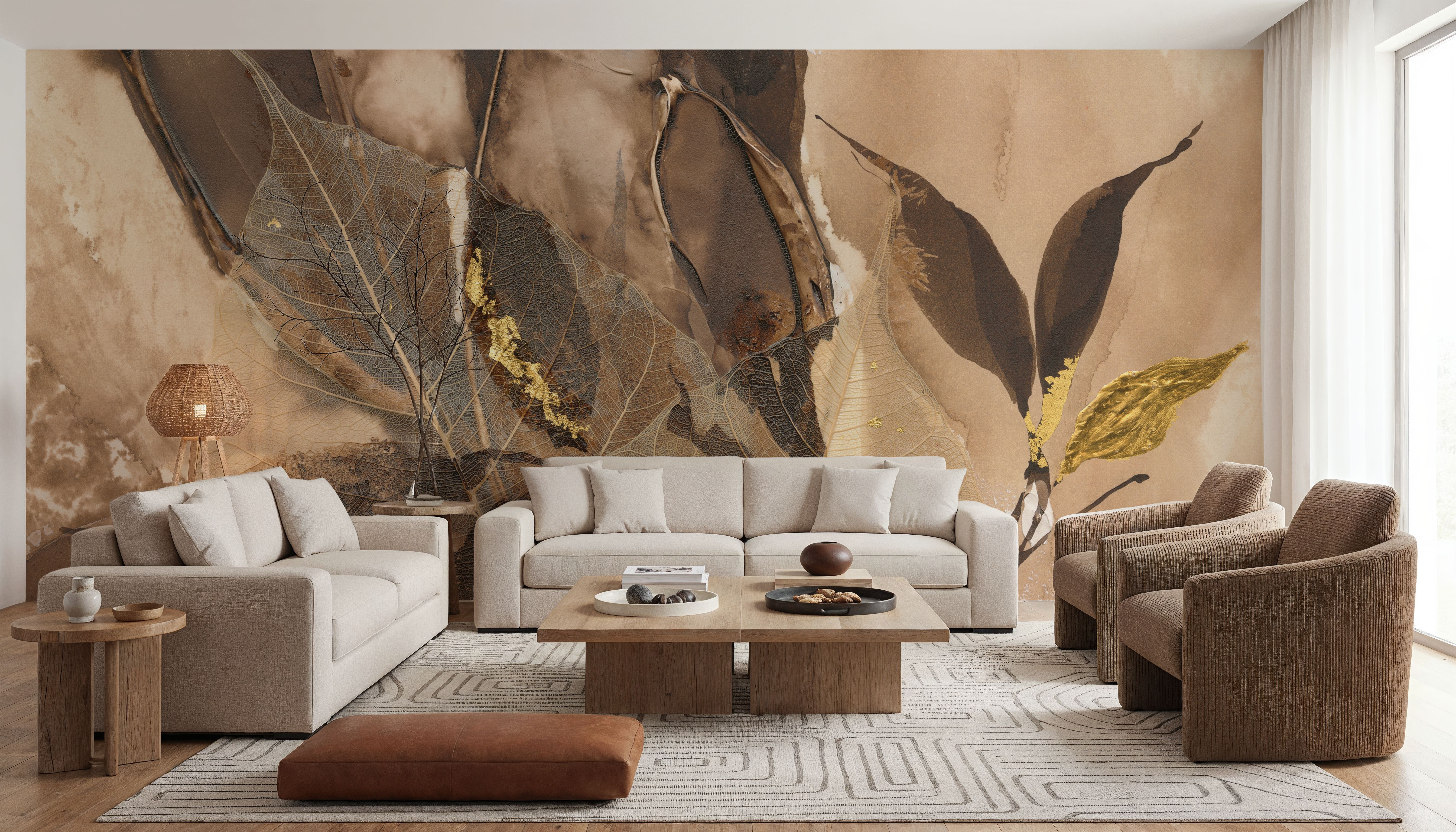 Gilded Leaf Collage II, Wallpaper