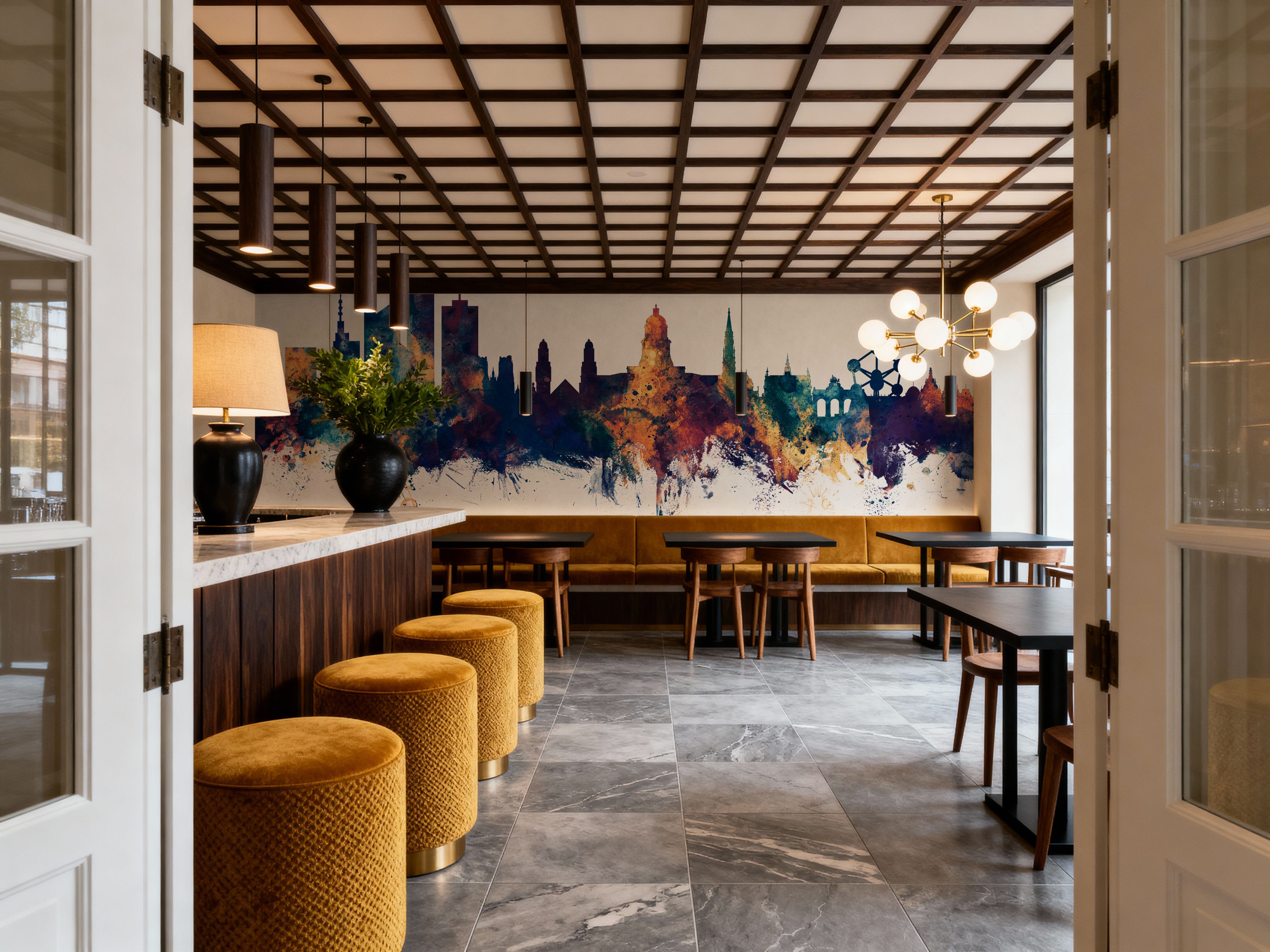 Brussels Belgium Skyline Blue & Bronze