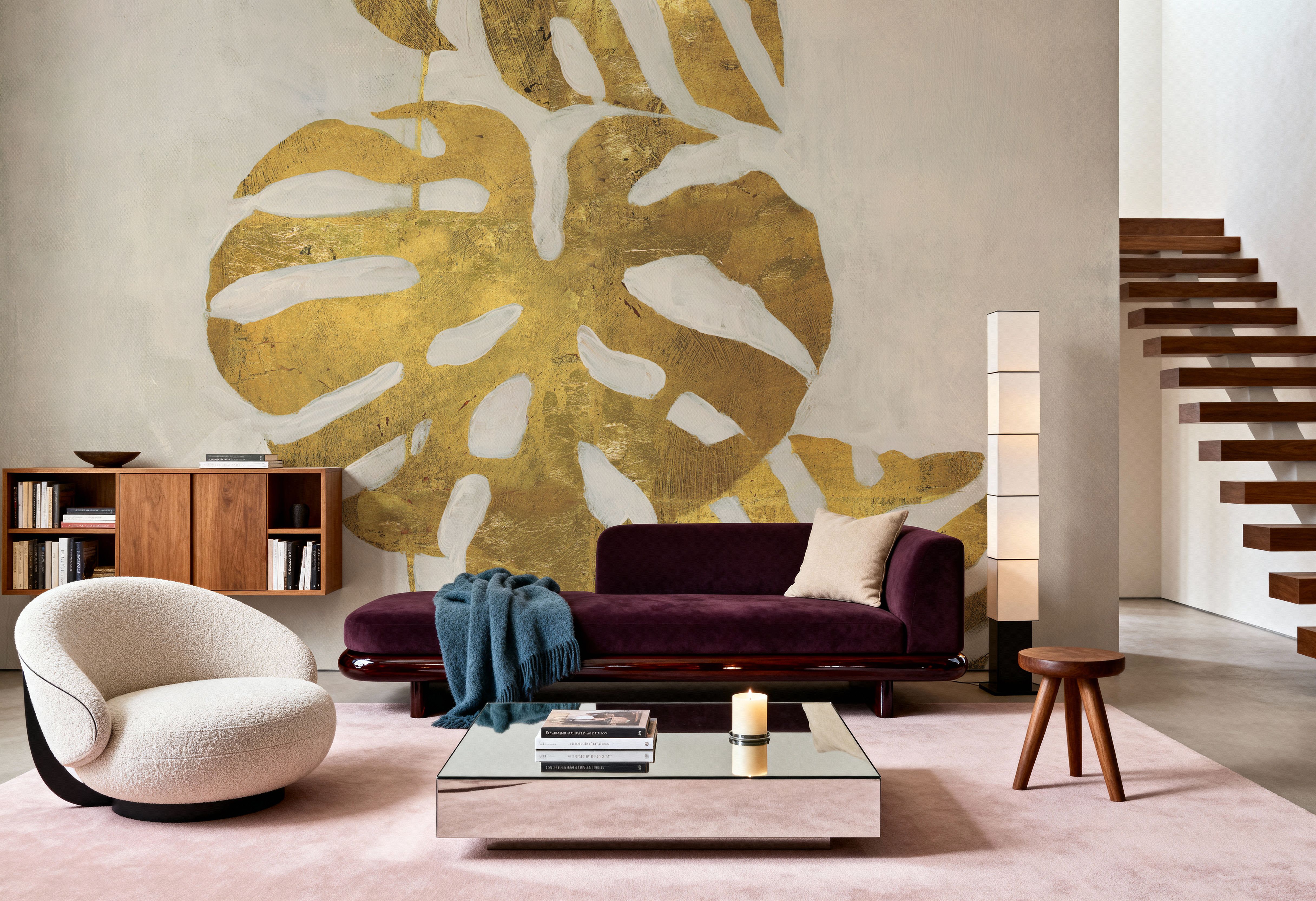 Wall Mural - Bright Palm - Contemporary Nature mural wallpaper - Hallway staircases - Wallism US - Premium, Textured or Peel & Stick