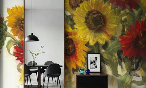 Gathering Sunflowers on White