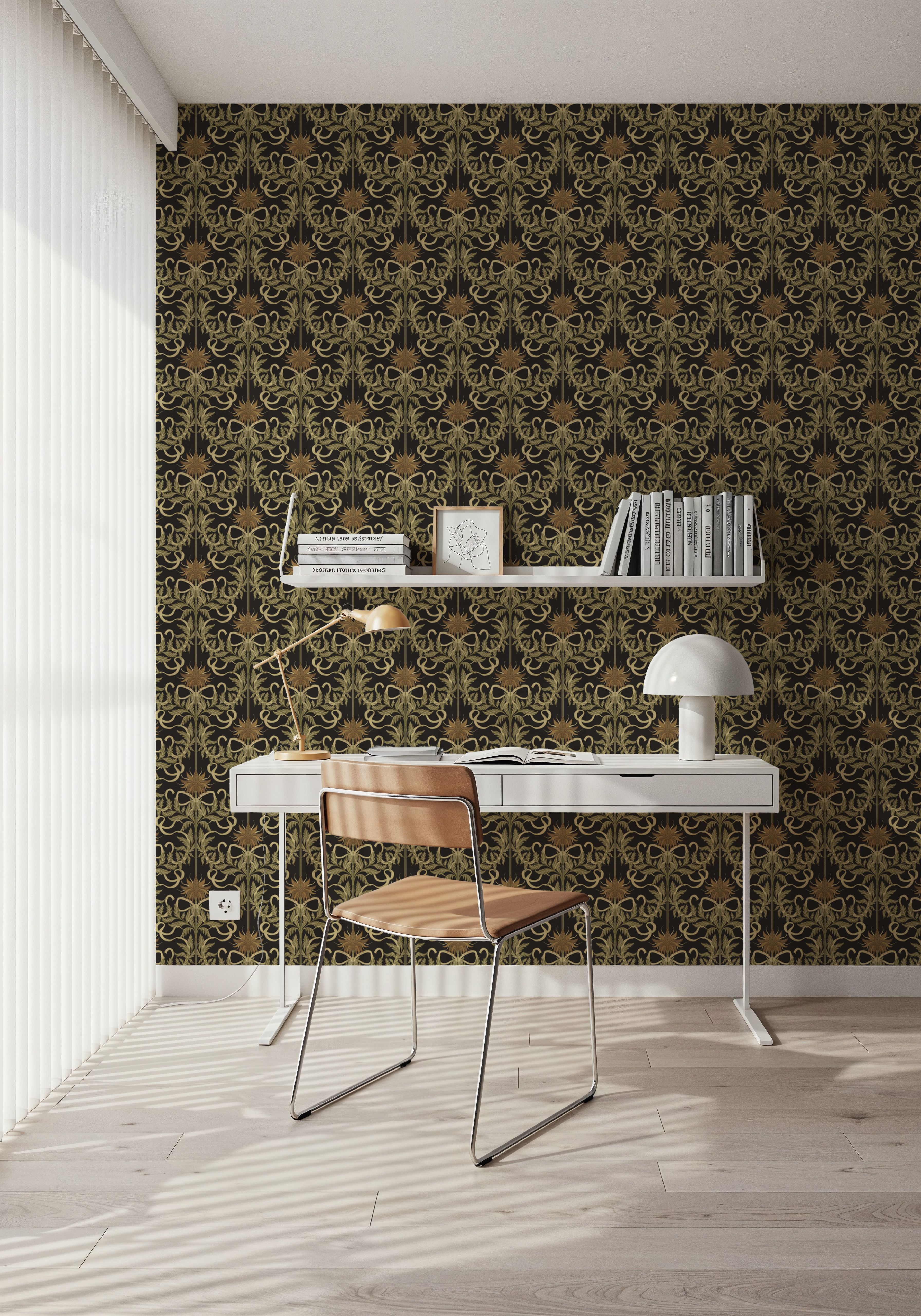 Floral Damask & Bows, Beige